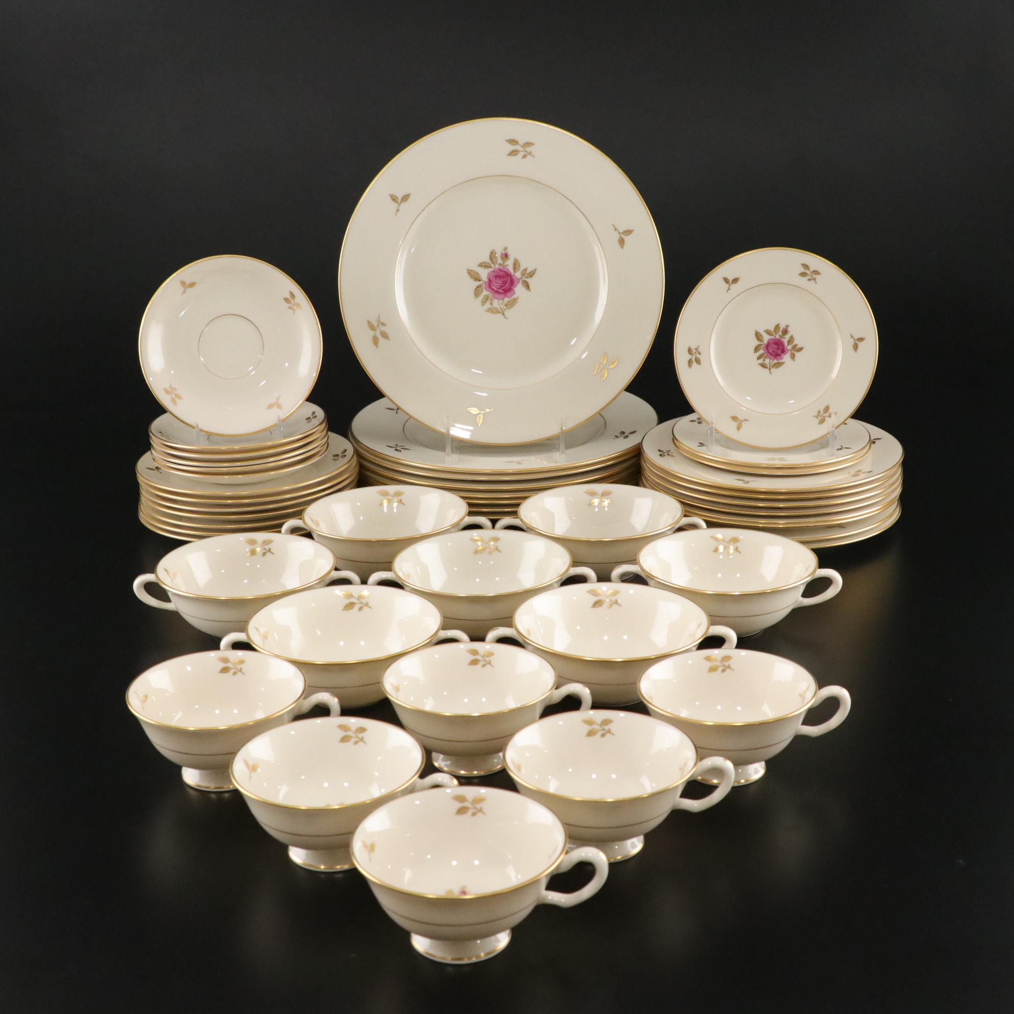 Lenox "Rhodora" Dinnerware Including Plates, Teacups and Saucers