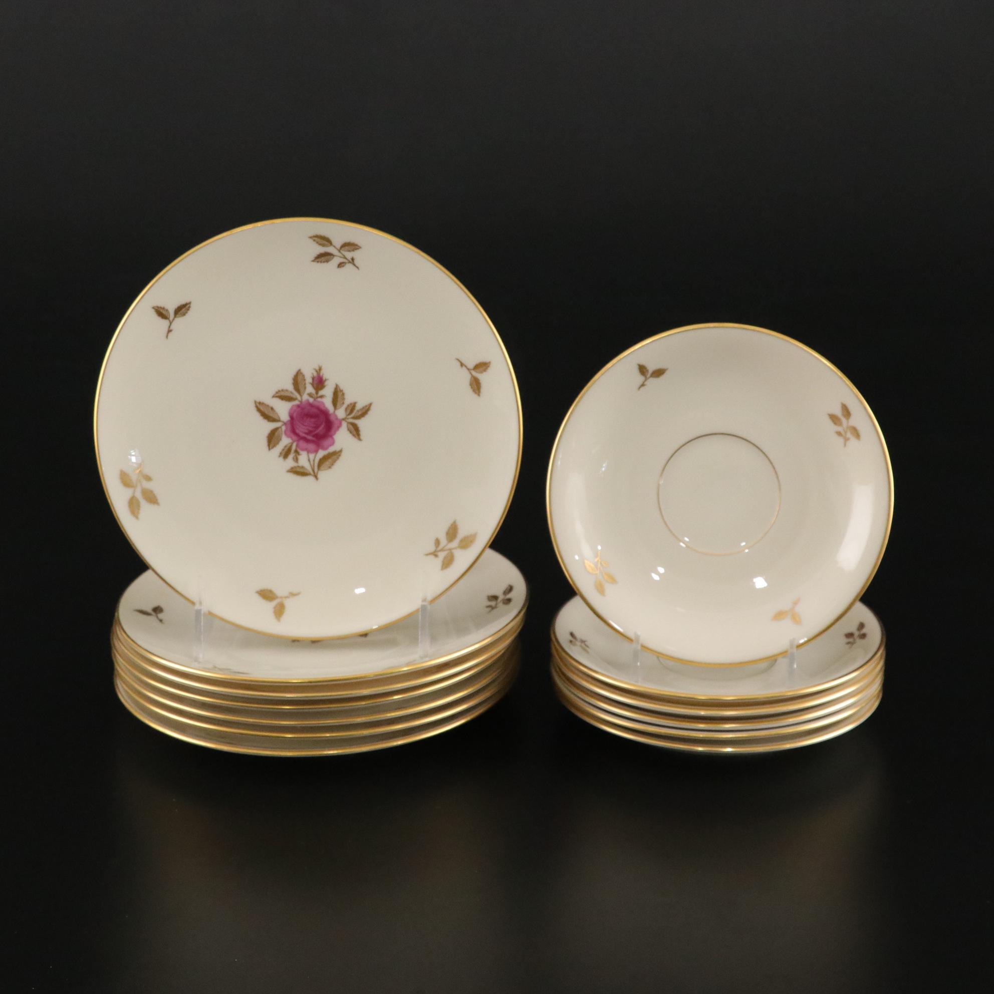 Lenox "Rhodora" Dinnerware Including Plates, Teacups and Saucers