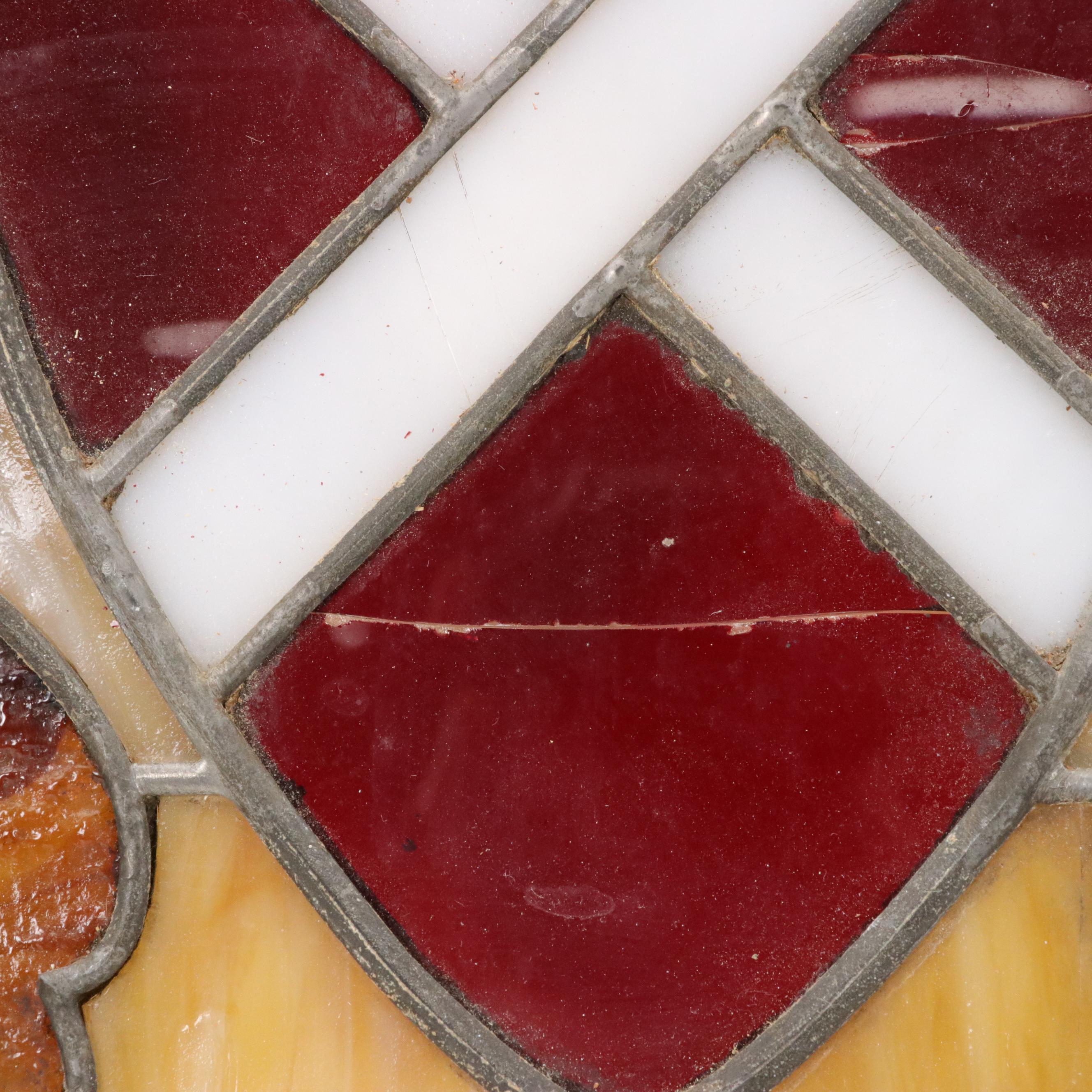 Pair of Heraldic Leaded Stained Glass Window Panels