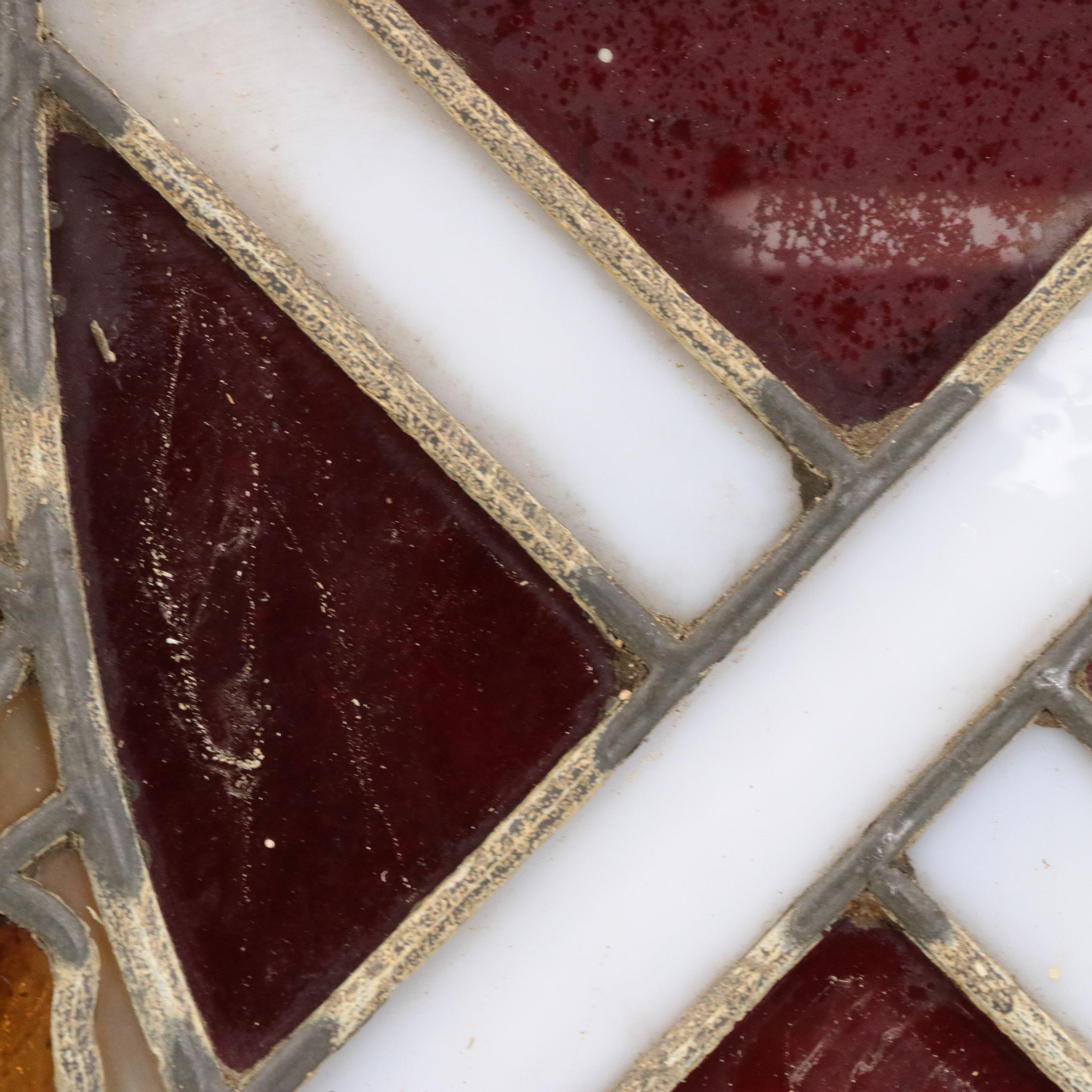 Pair of Heraldic Leaded Stained Glass Window Panels