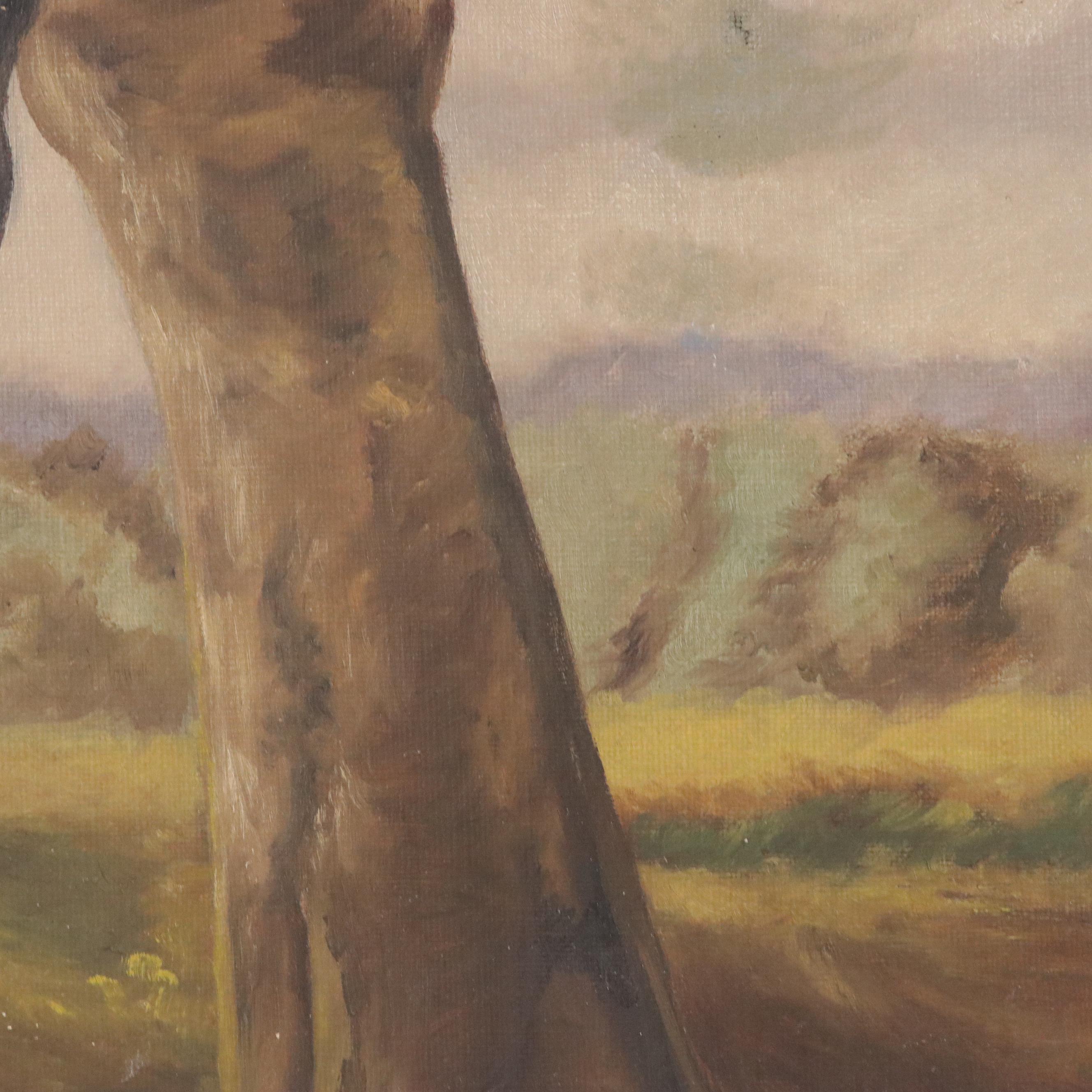 Wooded Landscape Oil Painting with Creek, 20th Century