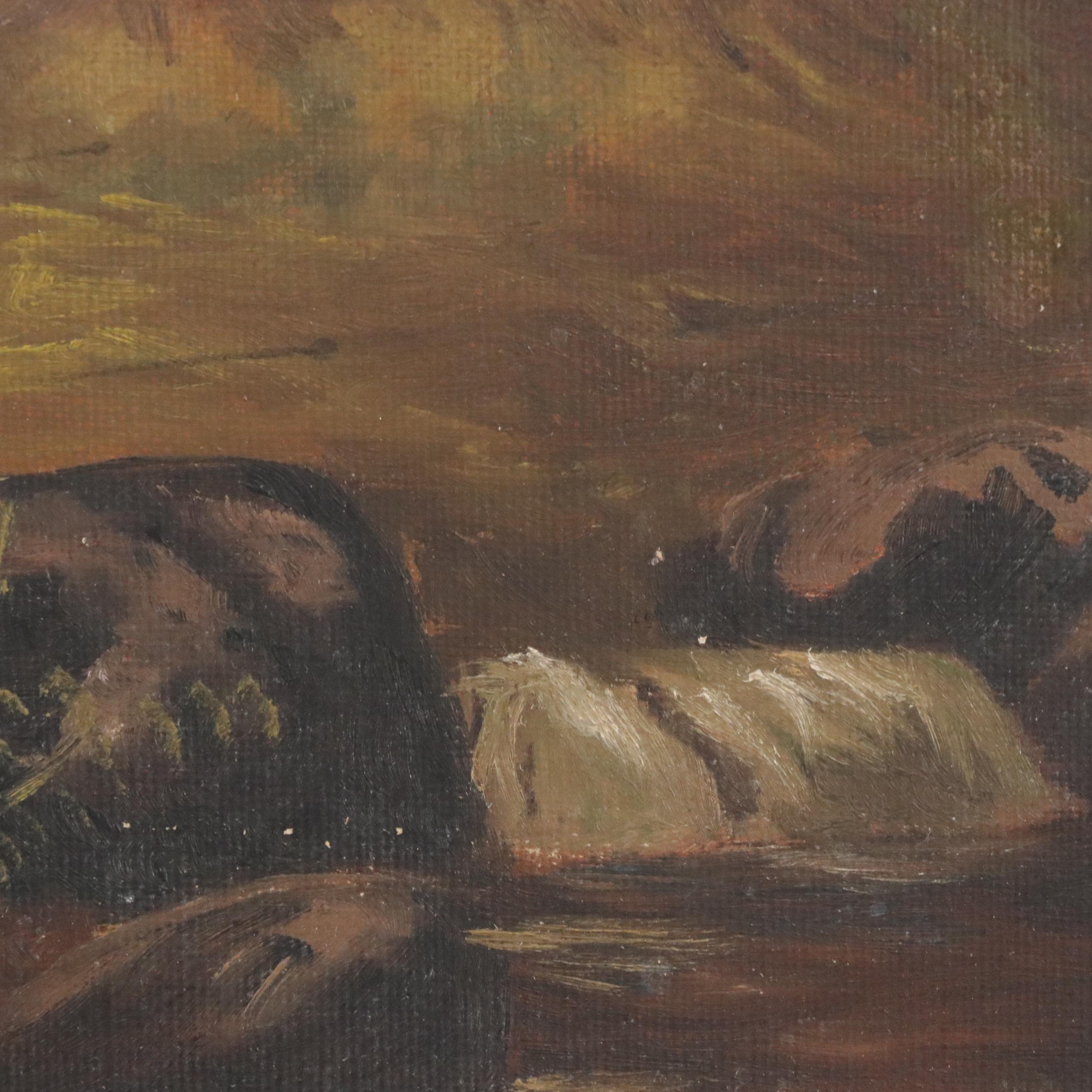 Wooded Landscape Oil Painting with Creek, 20th Century