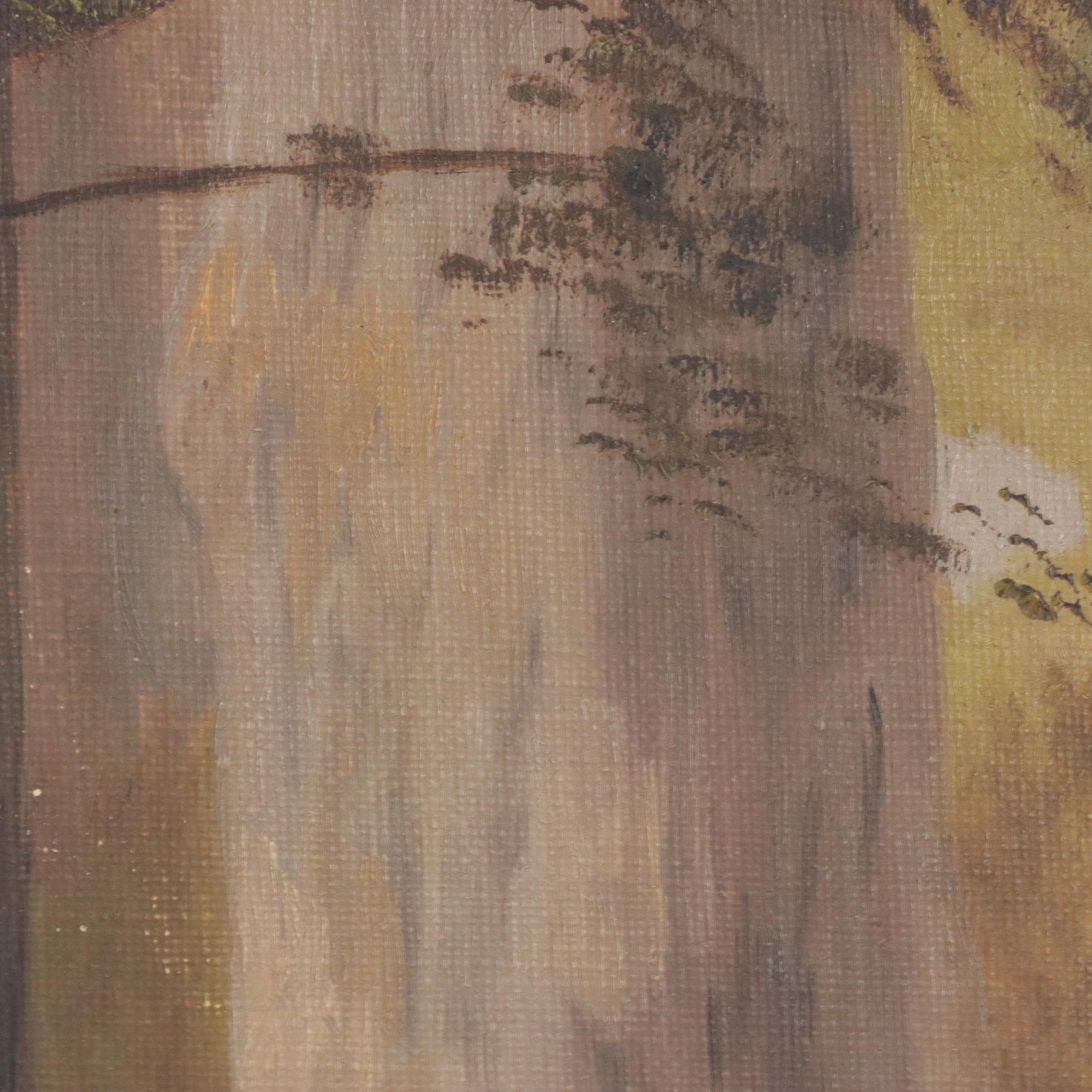 Wooded Landscape Oil Painting with Creek, 20th Century