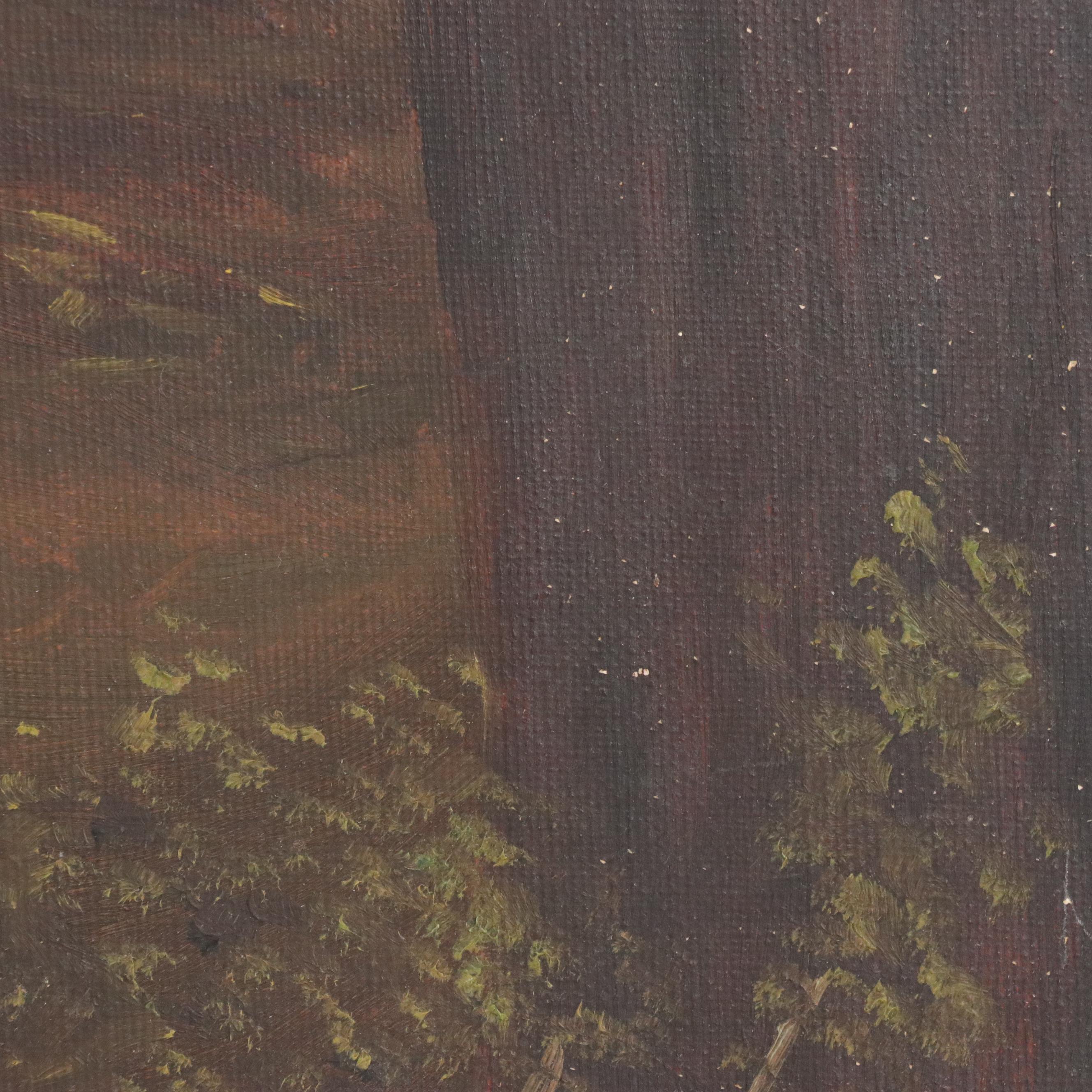 Wooded Landscape Oil Painting with Creek, 20th Century