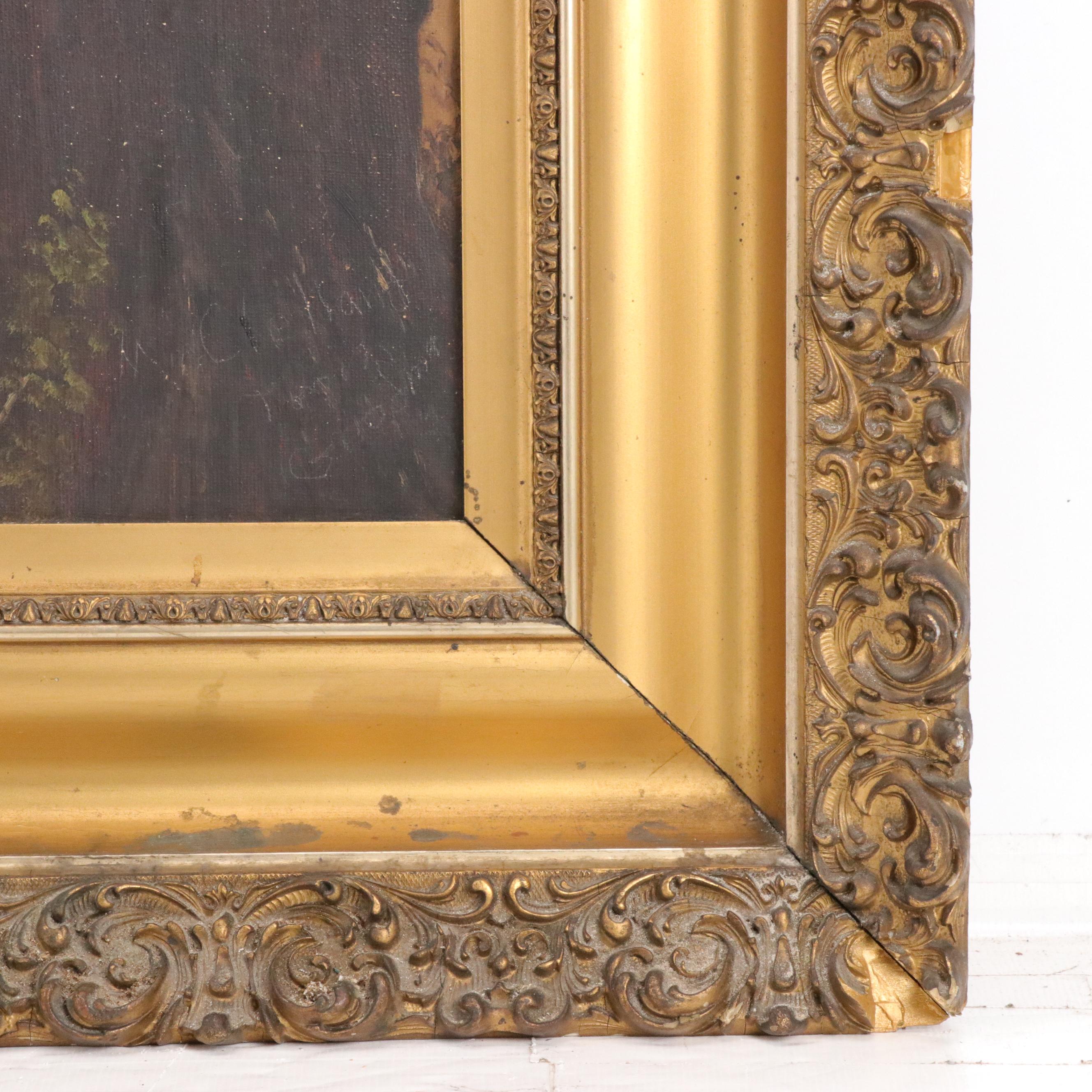 Wooded Landscape Oil Painting with Creek, 20th Century