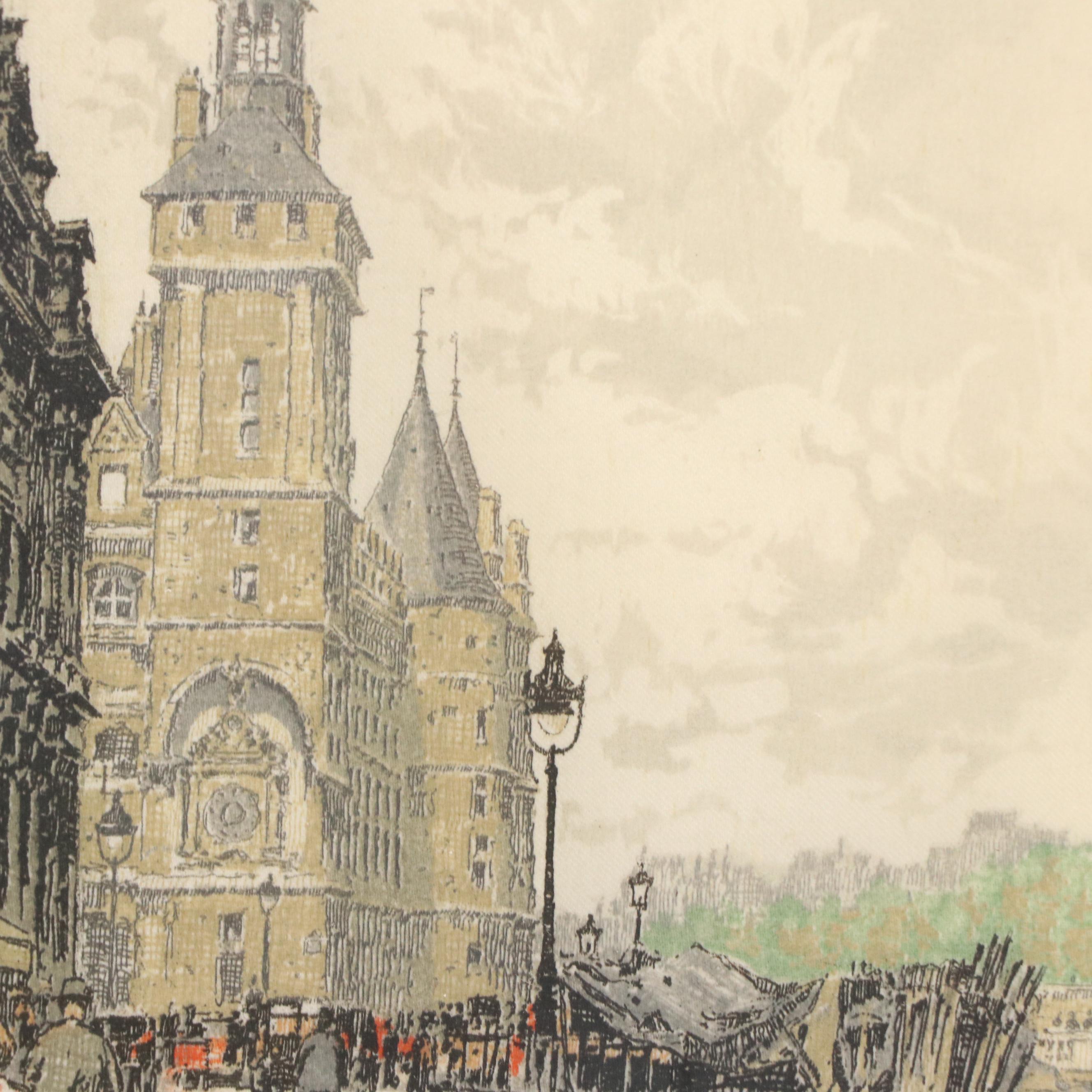 Hans Figura Silk Etching "Marche aux Fleurs, Quai de l'Horloge, Paris"
