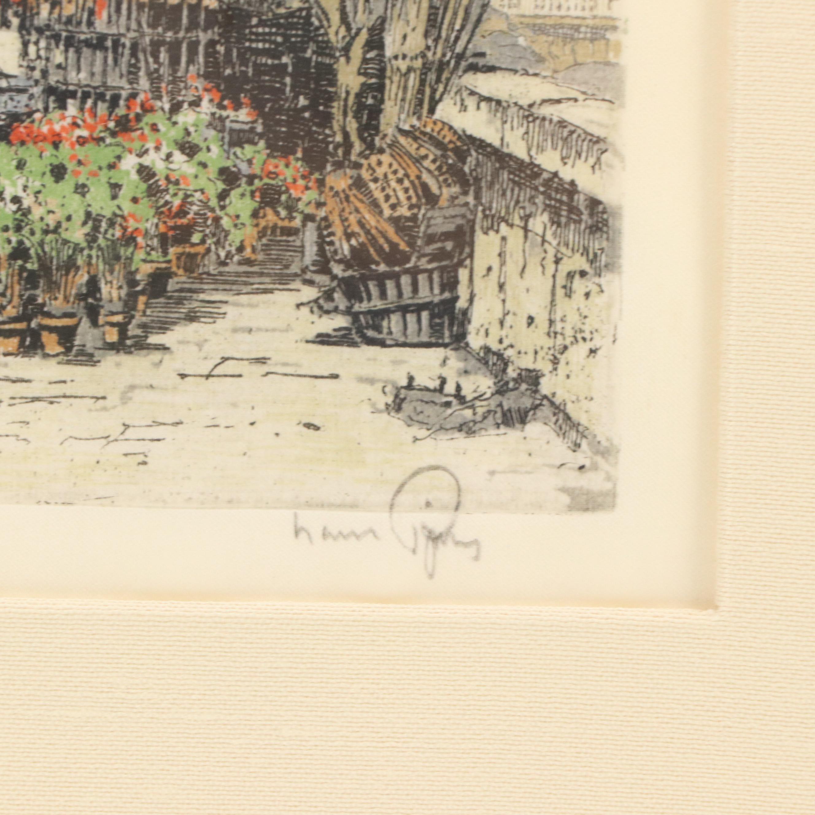 Hans Figura Silk Etching "Marche aux Fleurs, Quai de l'Horloge, Paris"