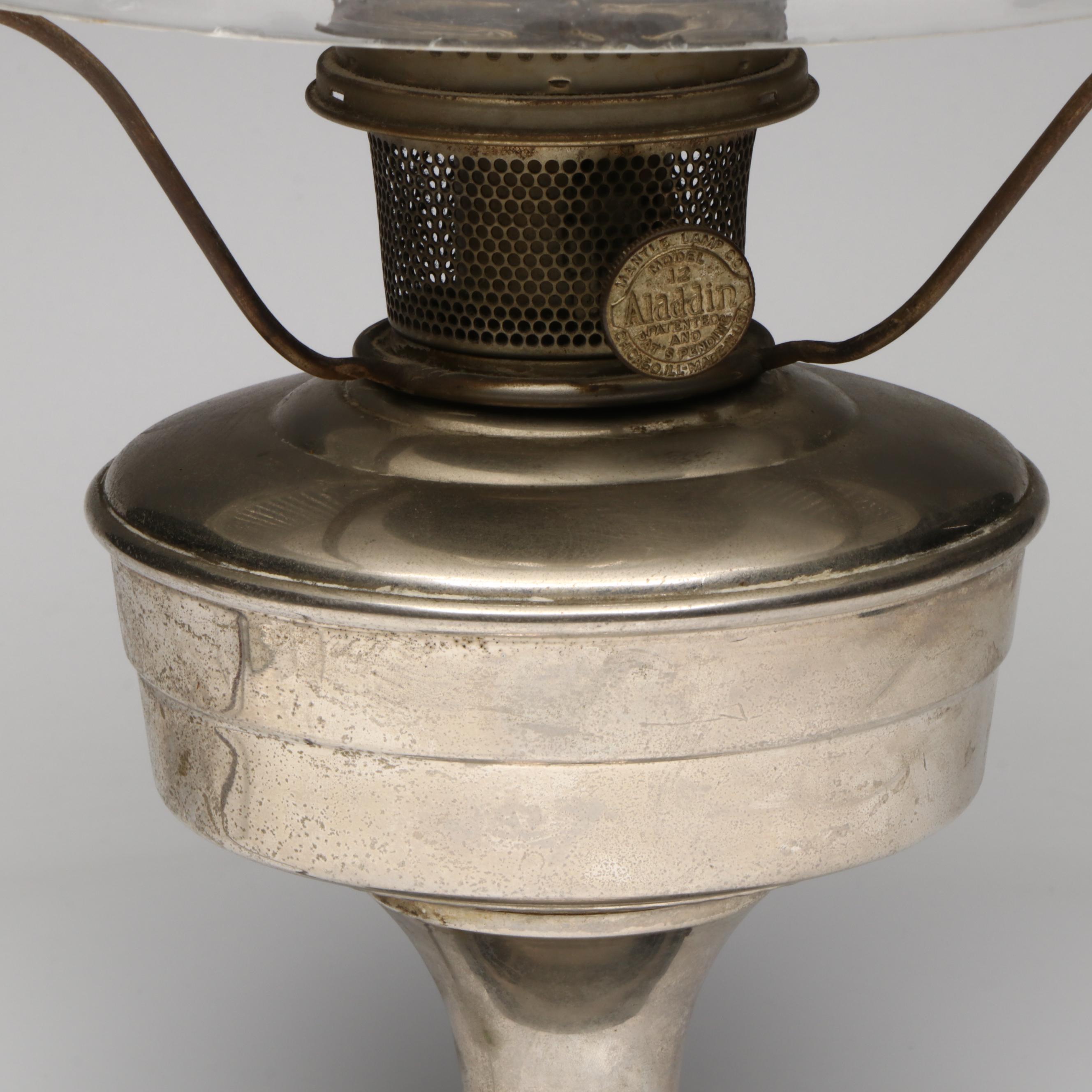 Polished Metal Aladdin Model 12 Oil Parlor Lamp, Adapted Mid-20th Century