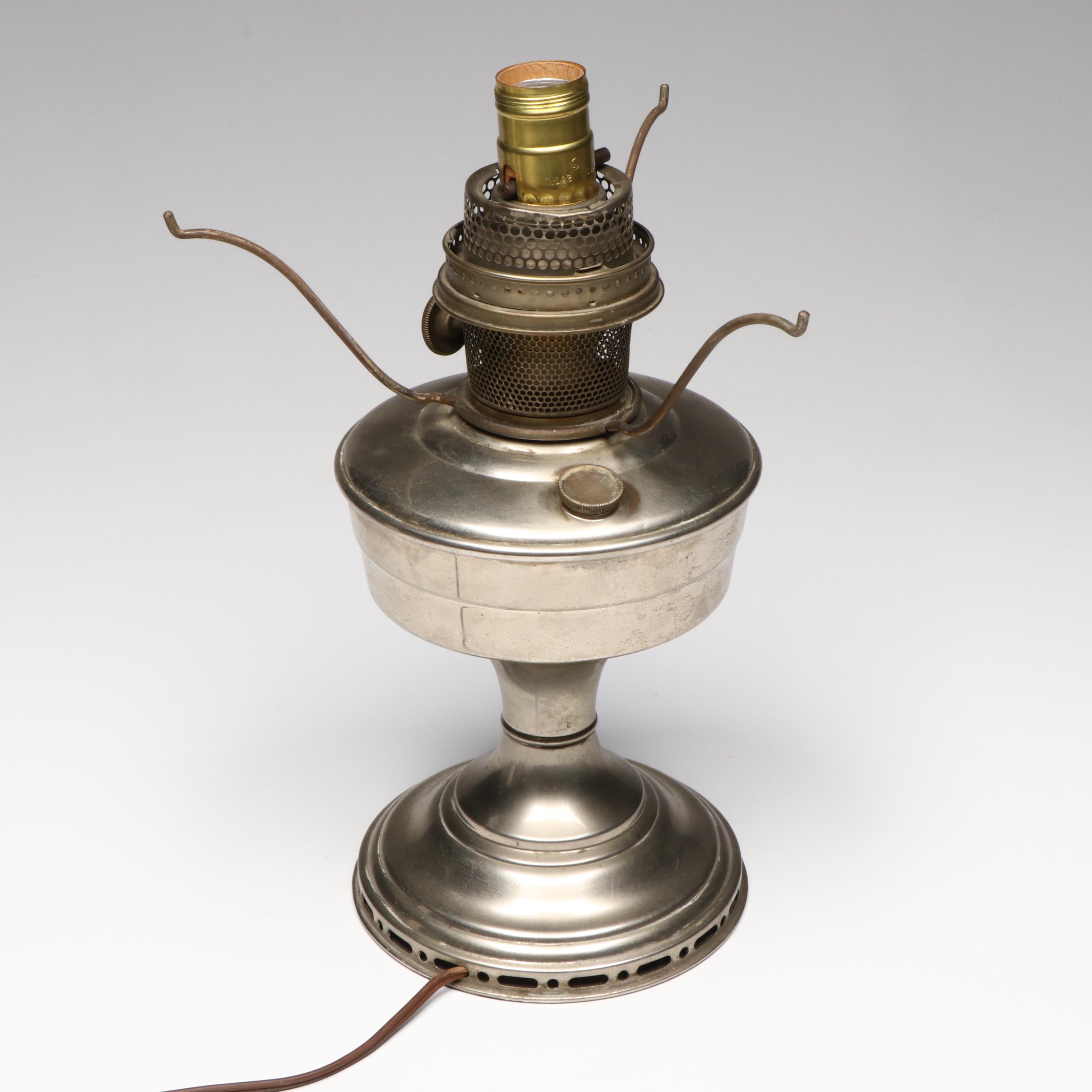 Polished Metal Aladdin Model 12 Oil Parlor Lamp, Adapted Mid-20th Century