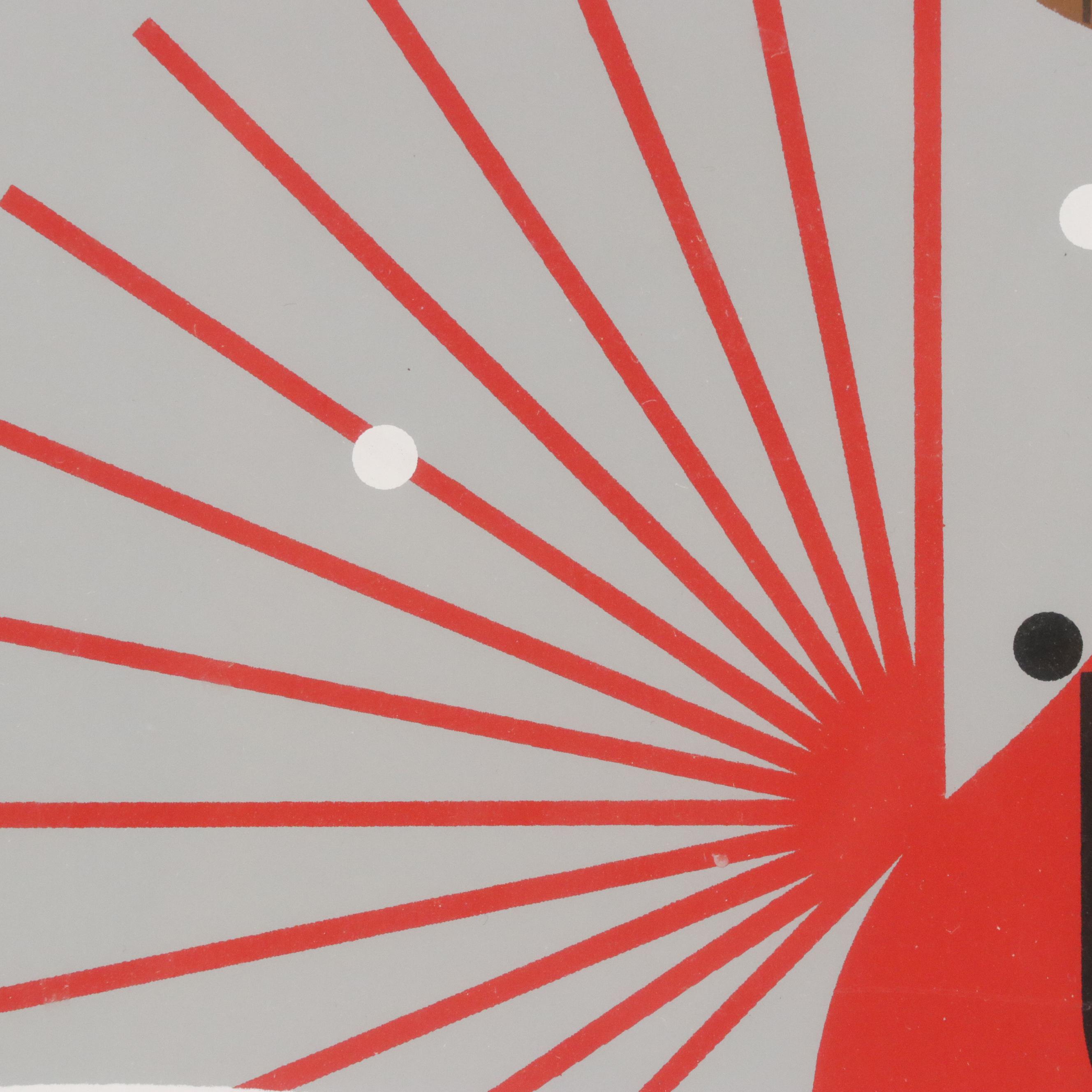 Charley Harper Modernist Serigraph "Brrrrrdbath," 1986