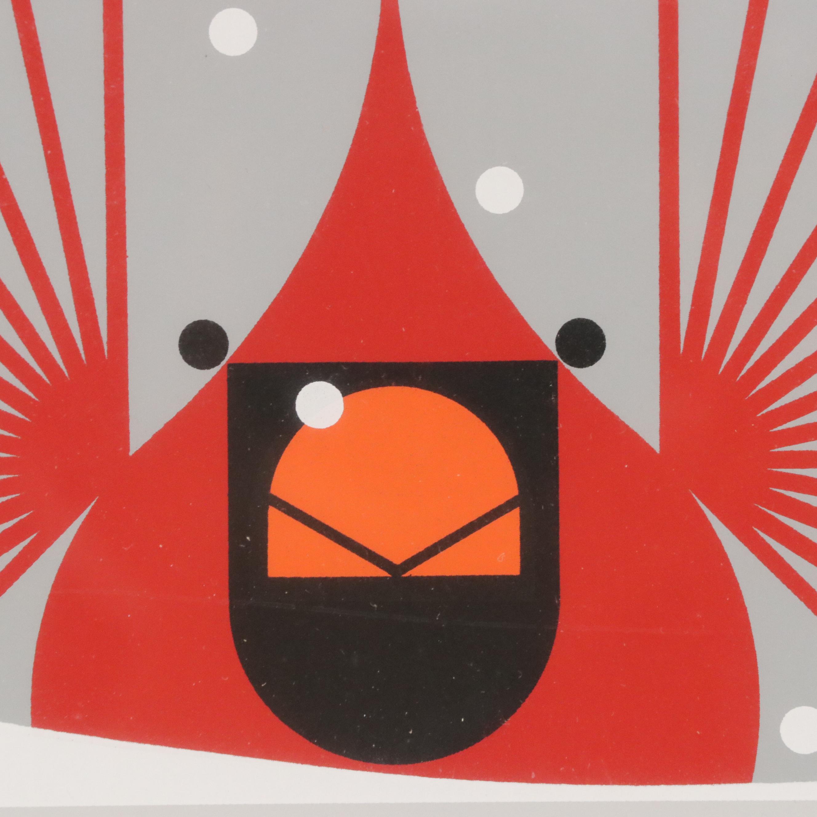 Charley Harper Modernist Serigraph "Brrrrrdbath," 1986
