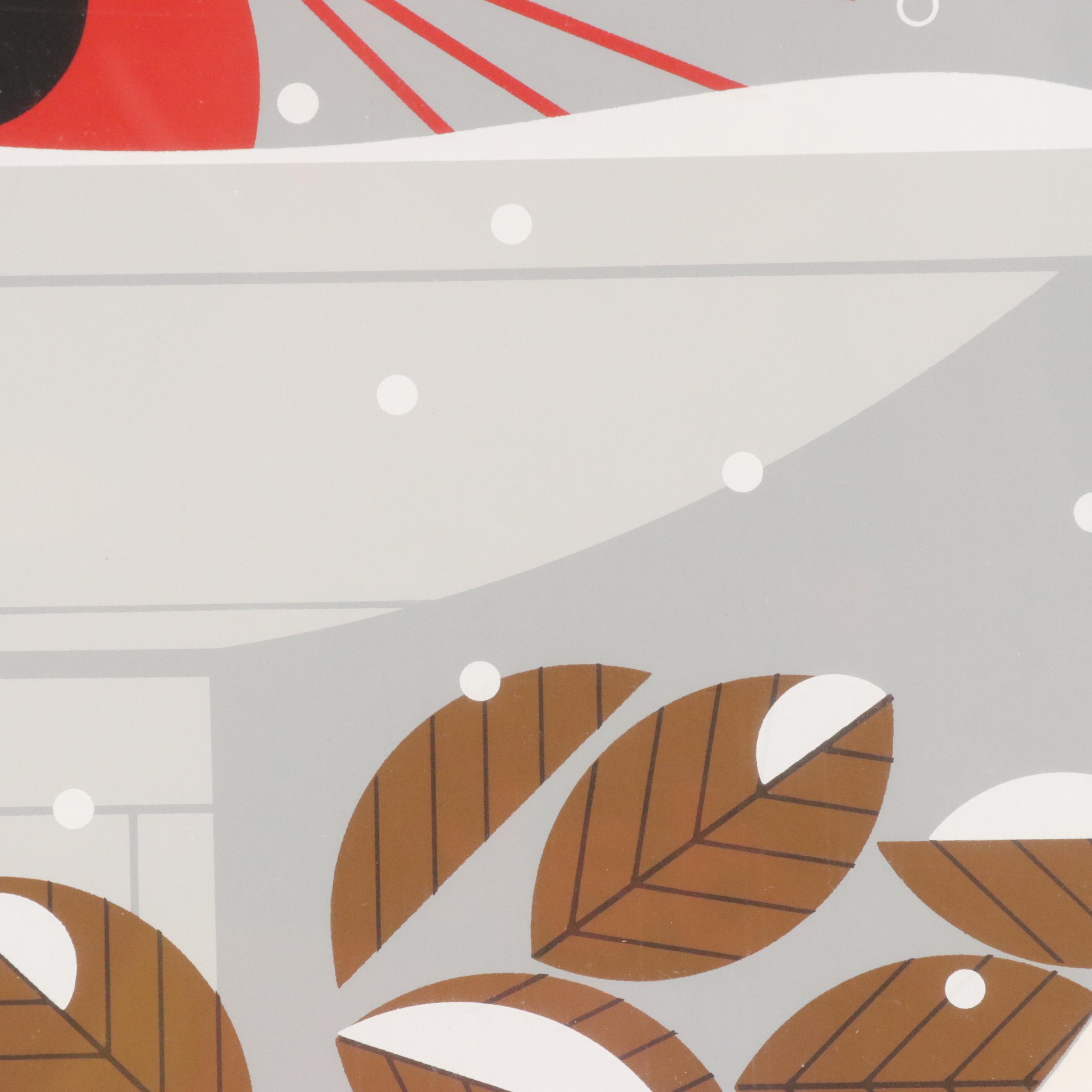 Charley Harper Modernist Serigraph "Brrrrrdbath," 1986