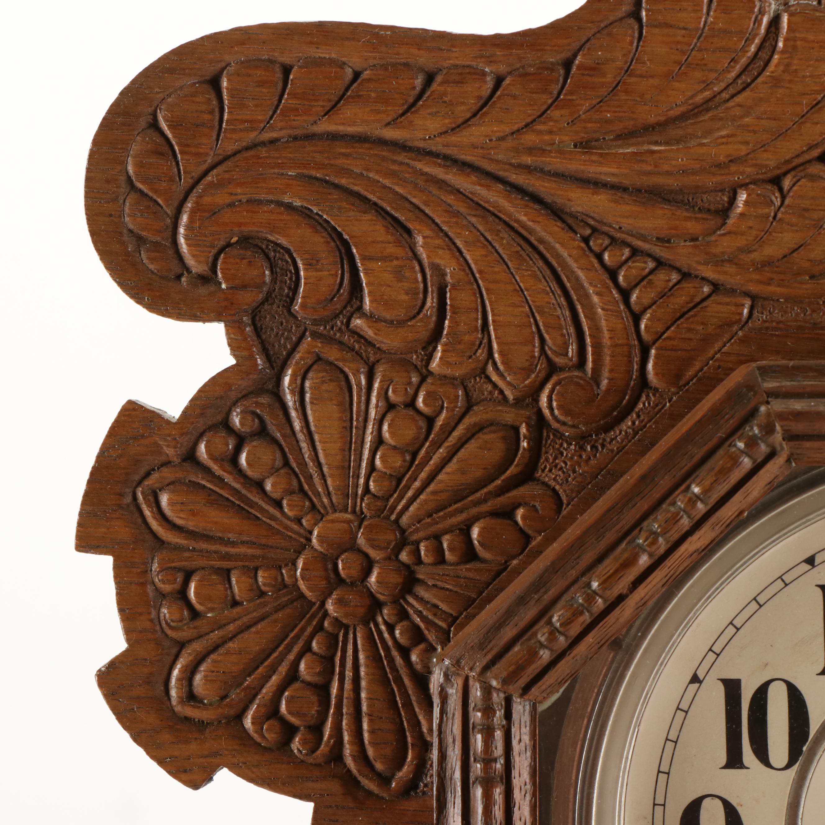 Ingrahm Victorian Pressed Oak Kitchen Clock, Late 19th/ Early 20th Century