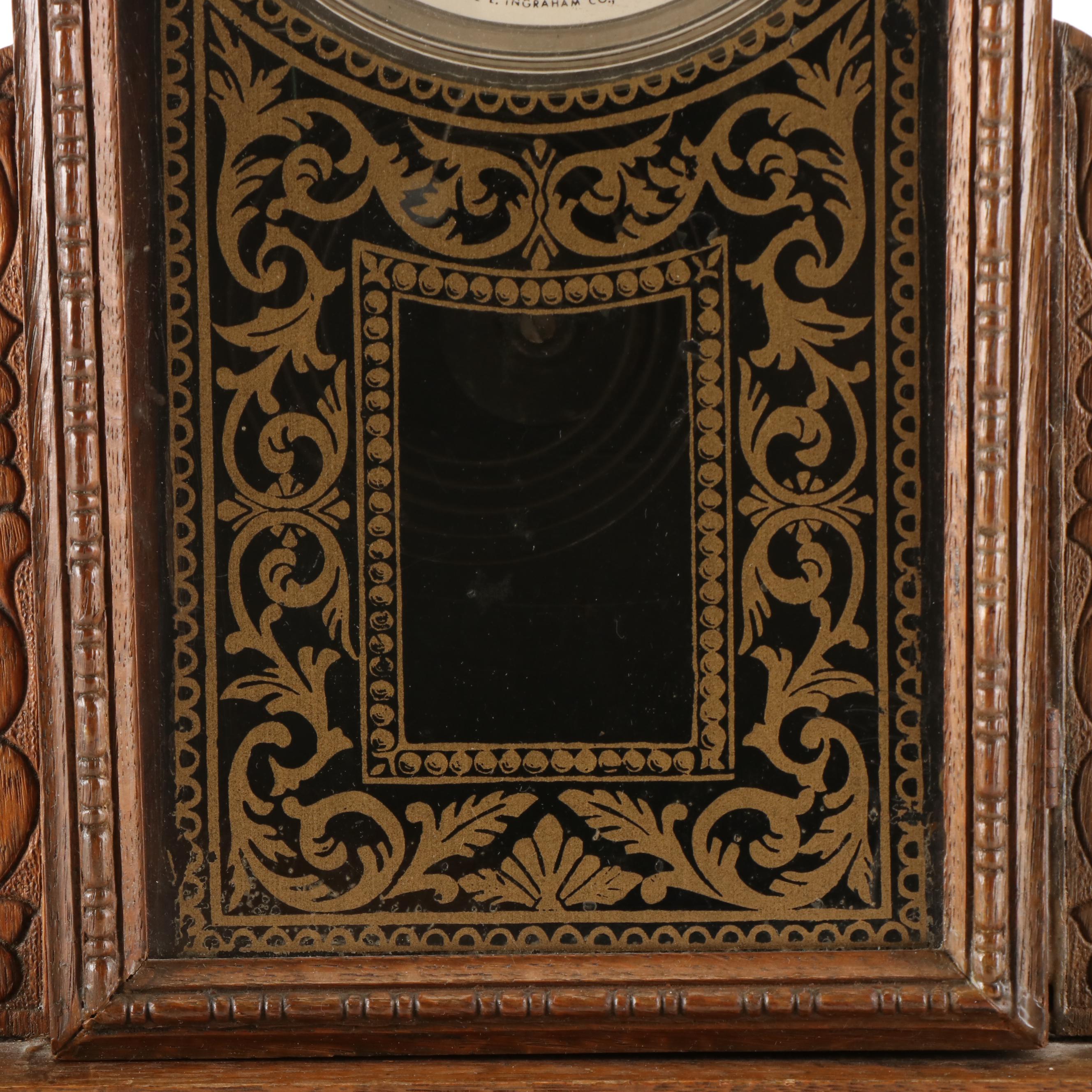 Ingrahm Victorian Pressed Oak Kitchen Clock, Late 19th/ Early 20th Century