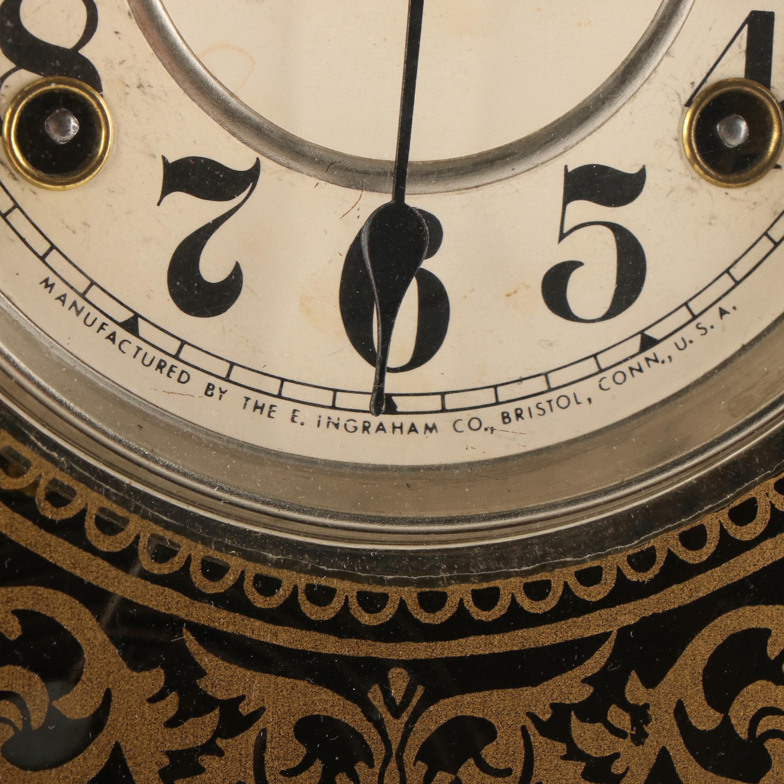 Ingrahm Victorian Pressed Oak Kitchen Clock, Late 19th/ Early 20th Century