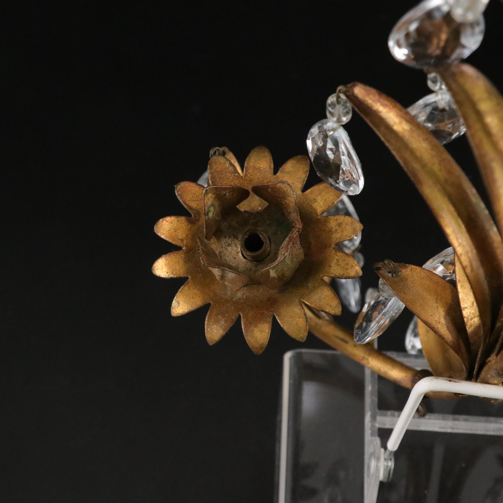 Italian-Made Regency Gilt Toleware Wall Sconces with Prisms, Mid to Late 20th C