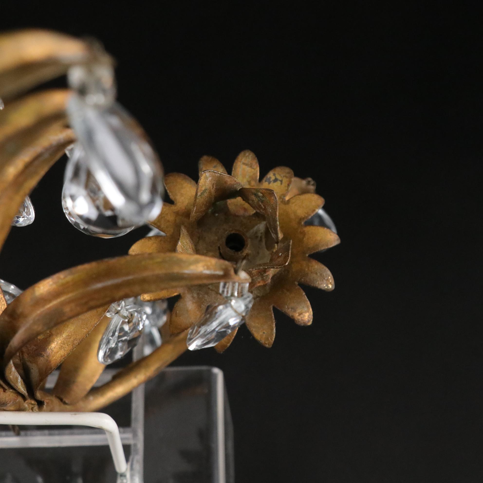 Italian-Made Regency Gilt Toleware Wall Sconces with Prisms, Mid to Late 20th C