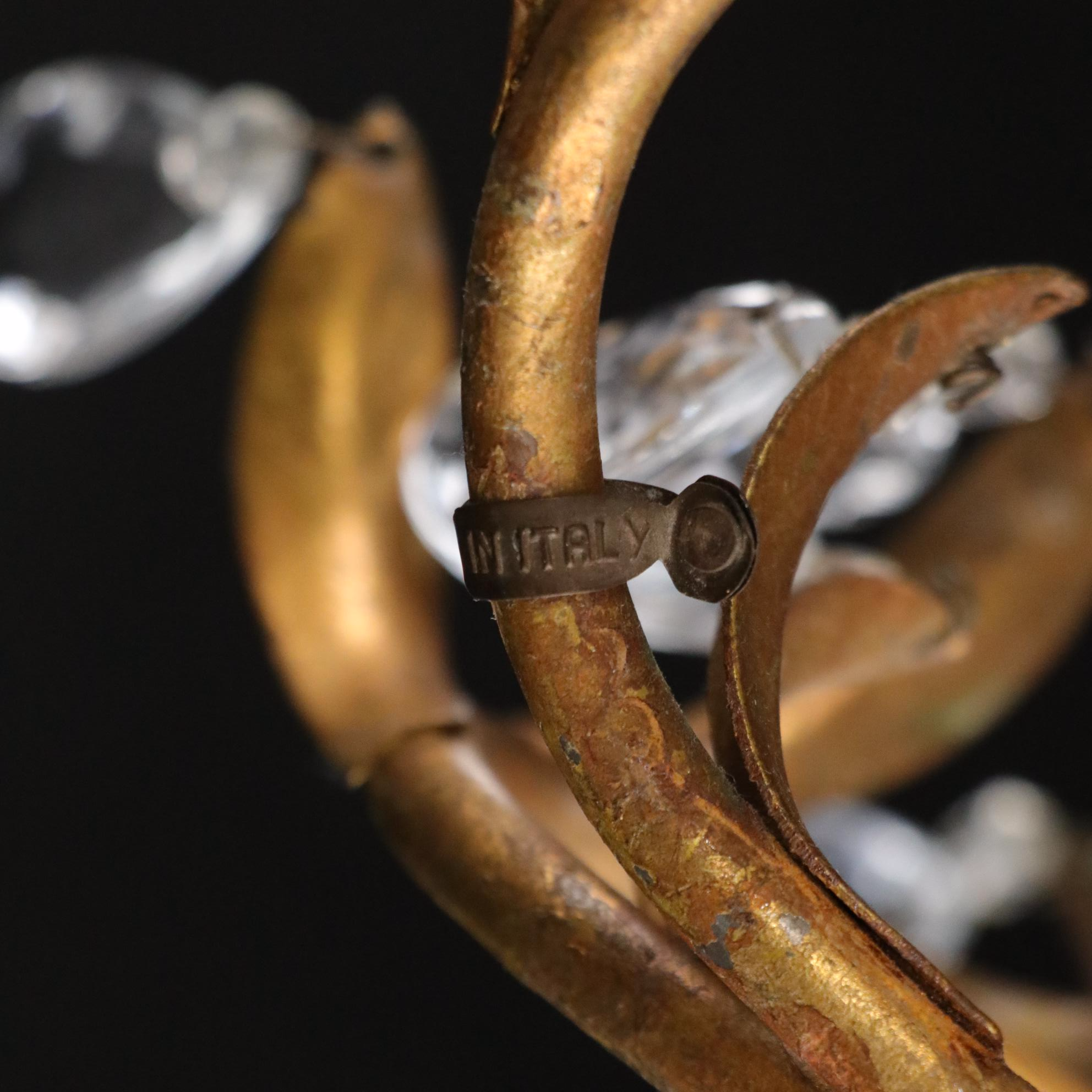 Italian-Made Regency Gilt Toleware Wall Sconces with Prisms, Mid to Late 20th C