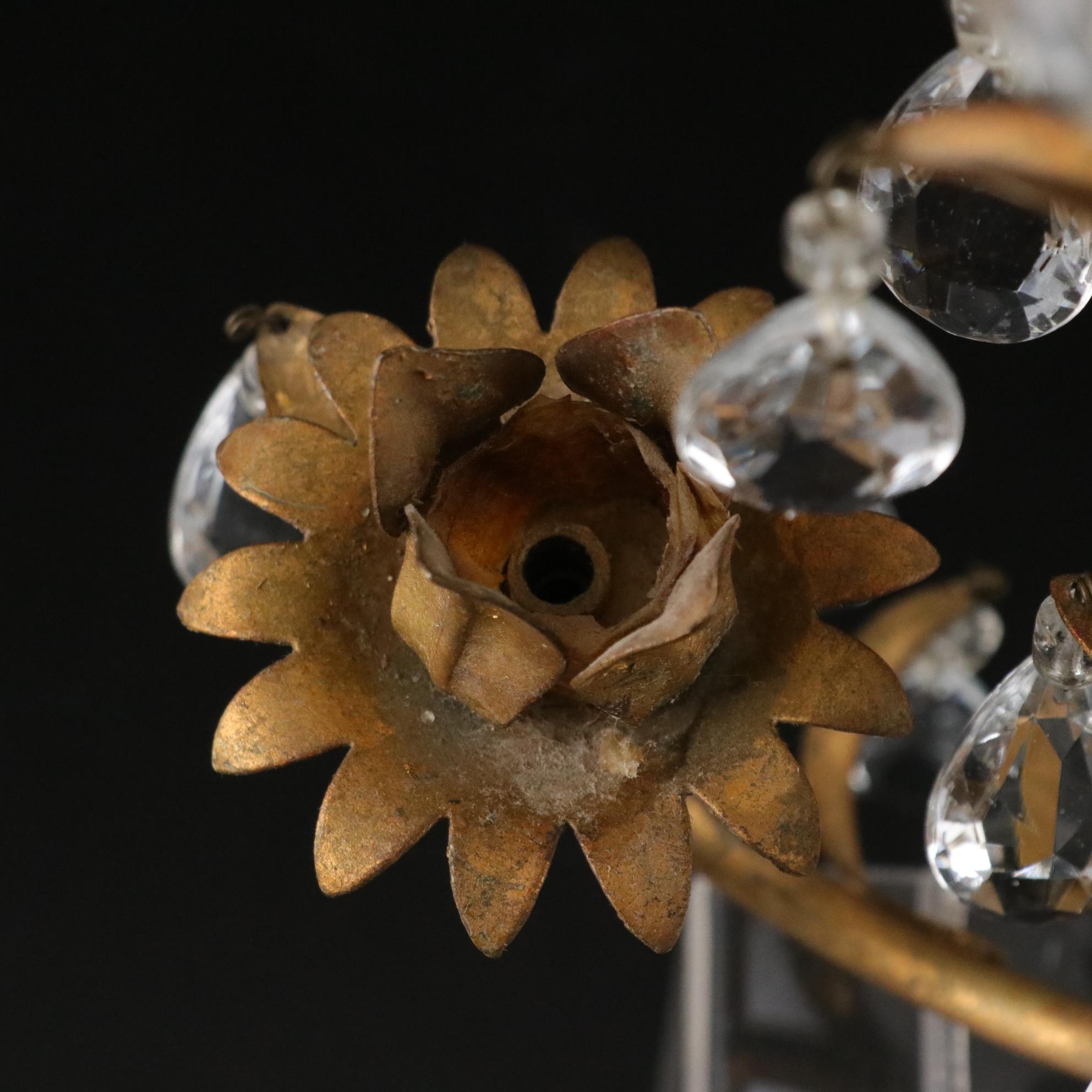 Italian-Made Regency Gilt Toleware Wall Sconces with Prisms, Mid to Late 20th C