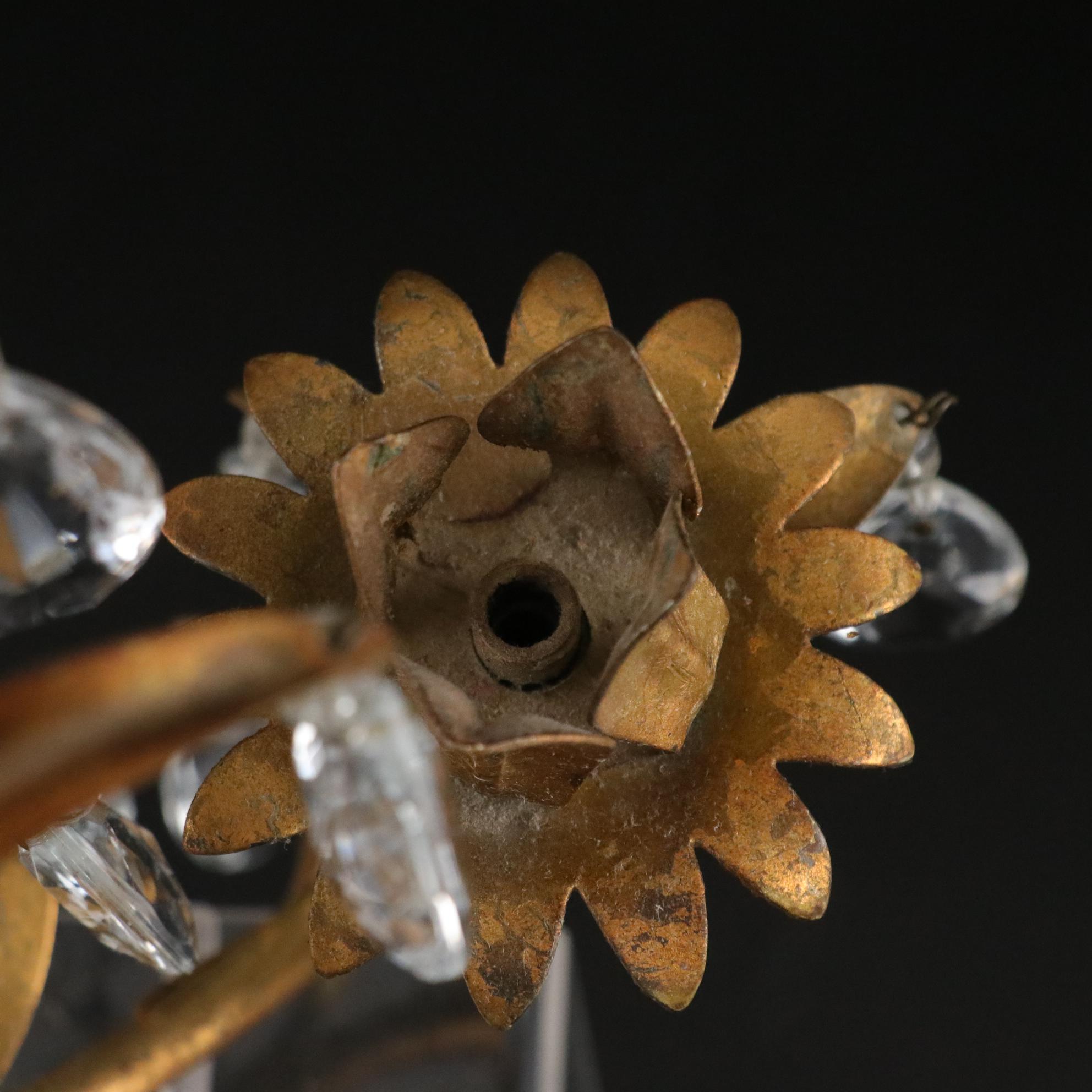 Italian-Made Regency Gilt Toleware Wall Sconces with Prisms, Mid to Late 20th C