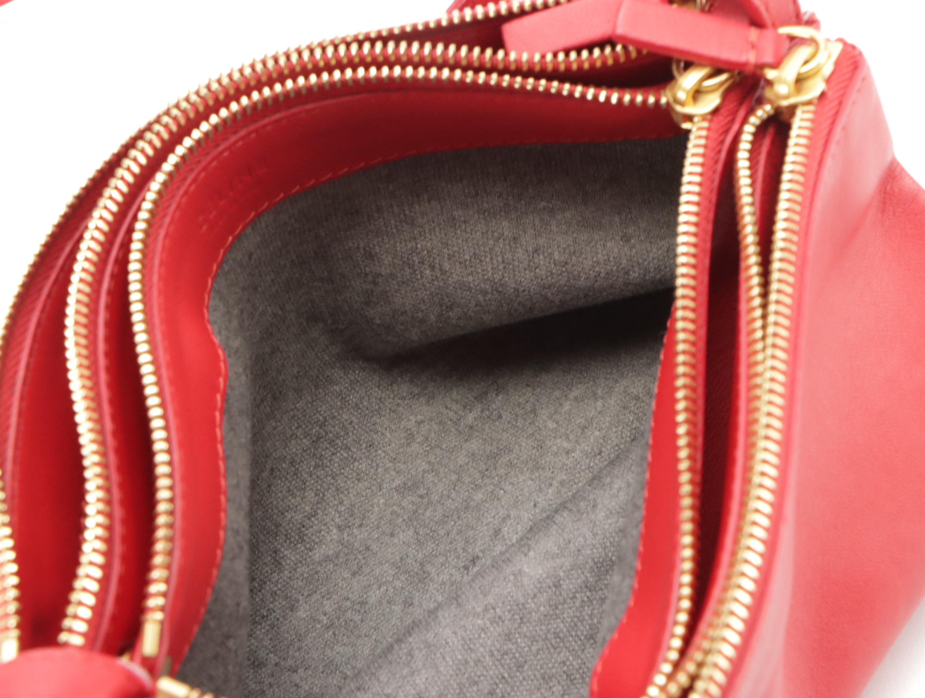 Céline Large Trio Zip Crossbody Bag in Cherry Red Calfskin Leather