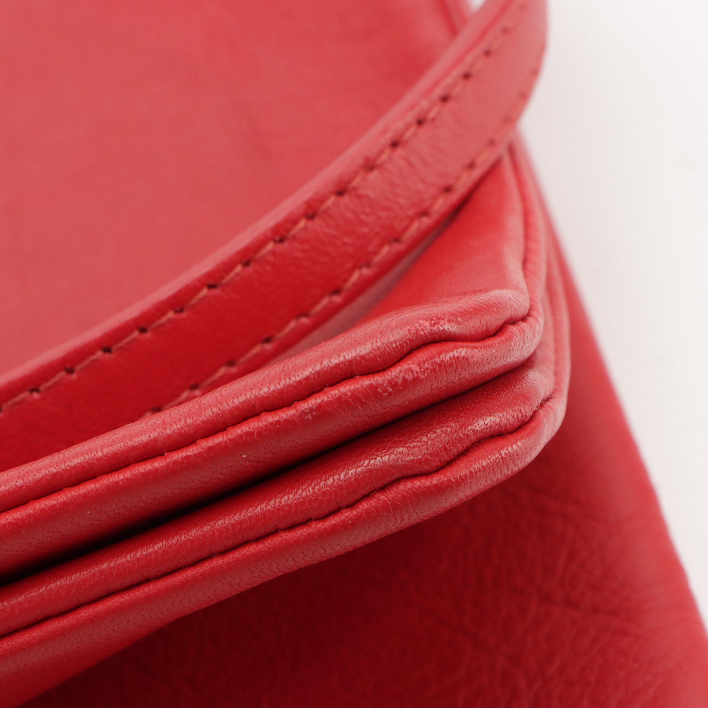 Céline Large Trio Zip Crossbody Bag in Cherry Red Calfskin Leather