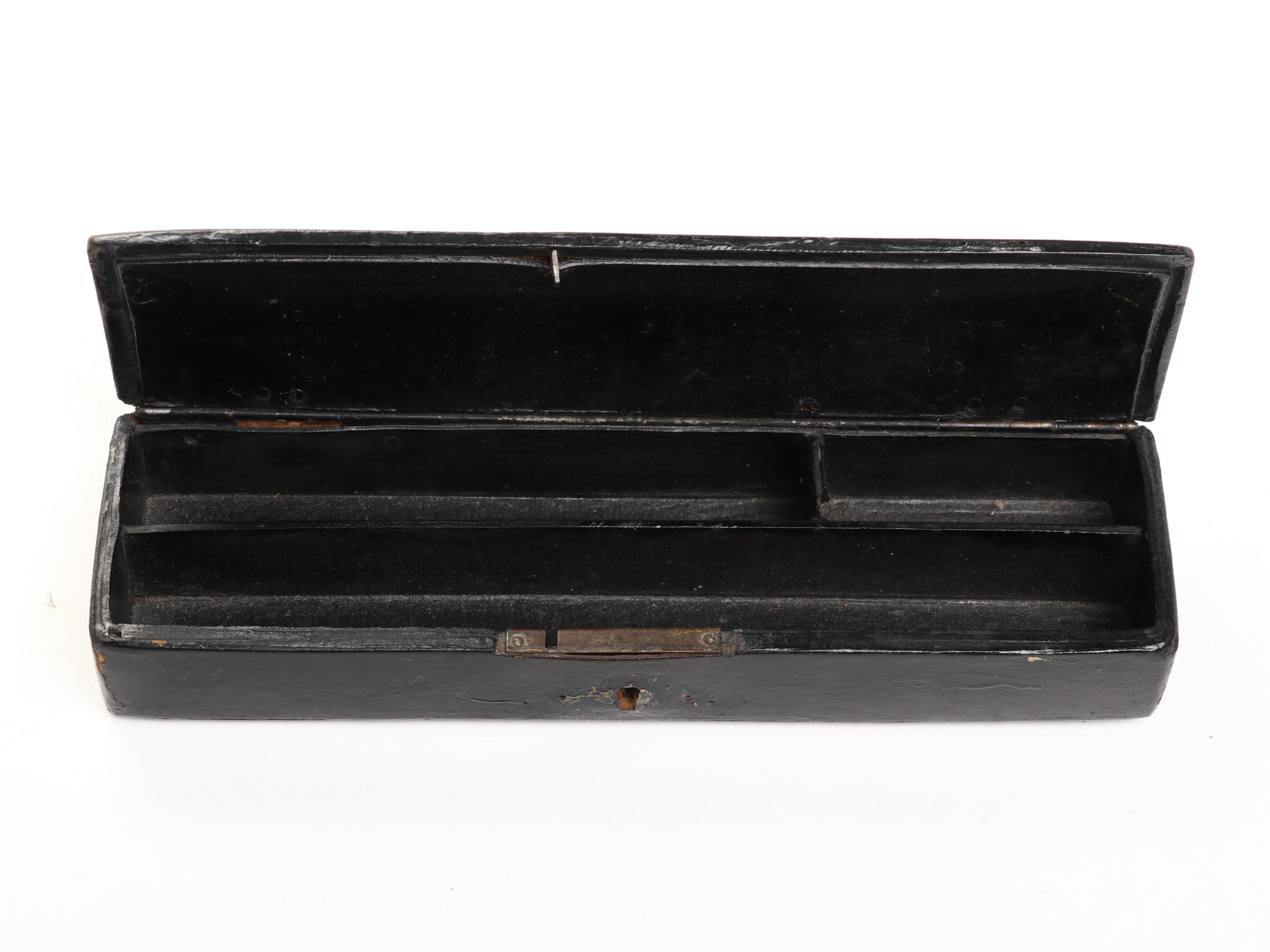 Victorian Lacquerware Pencil Box with Santa and Lamb Figurines