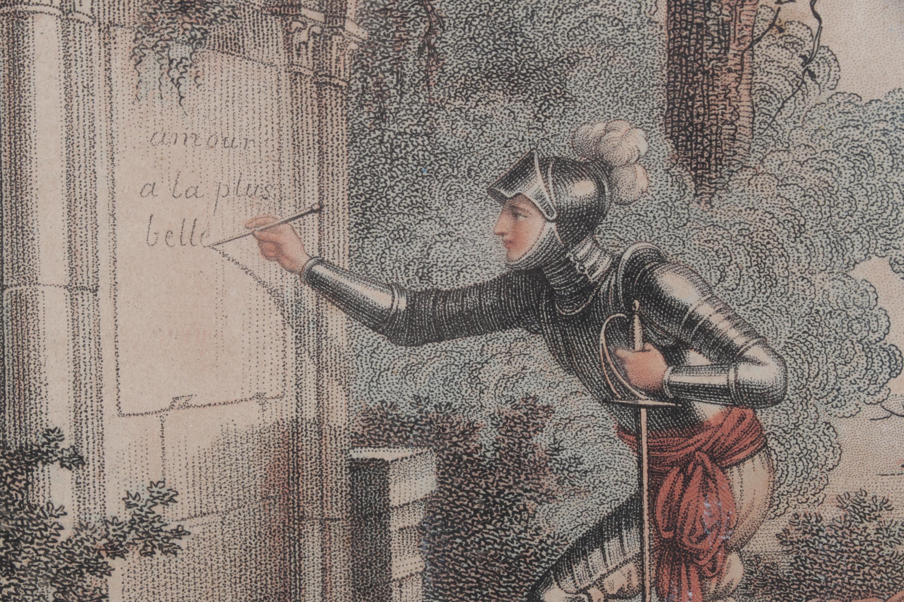 19th Century Intaglio Prints "Le beau Dunois" After Jean Baptiste Mallet