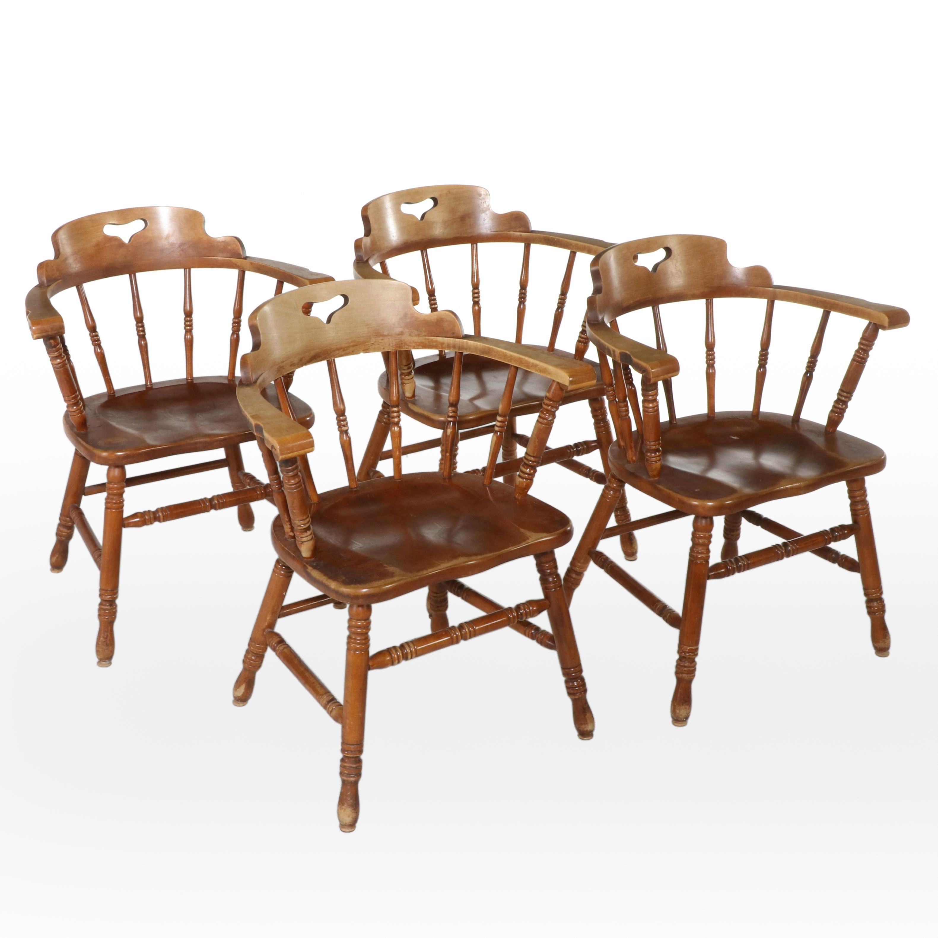 Set of Four American Colonial Style Maple Barrel Back Dining Chairs, Mid-20th C.