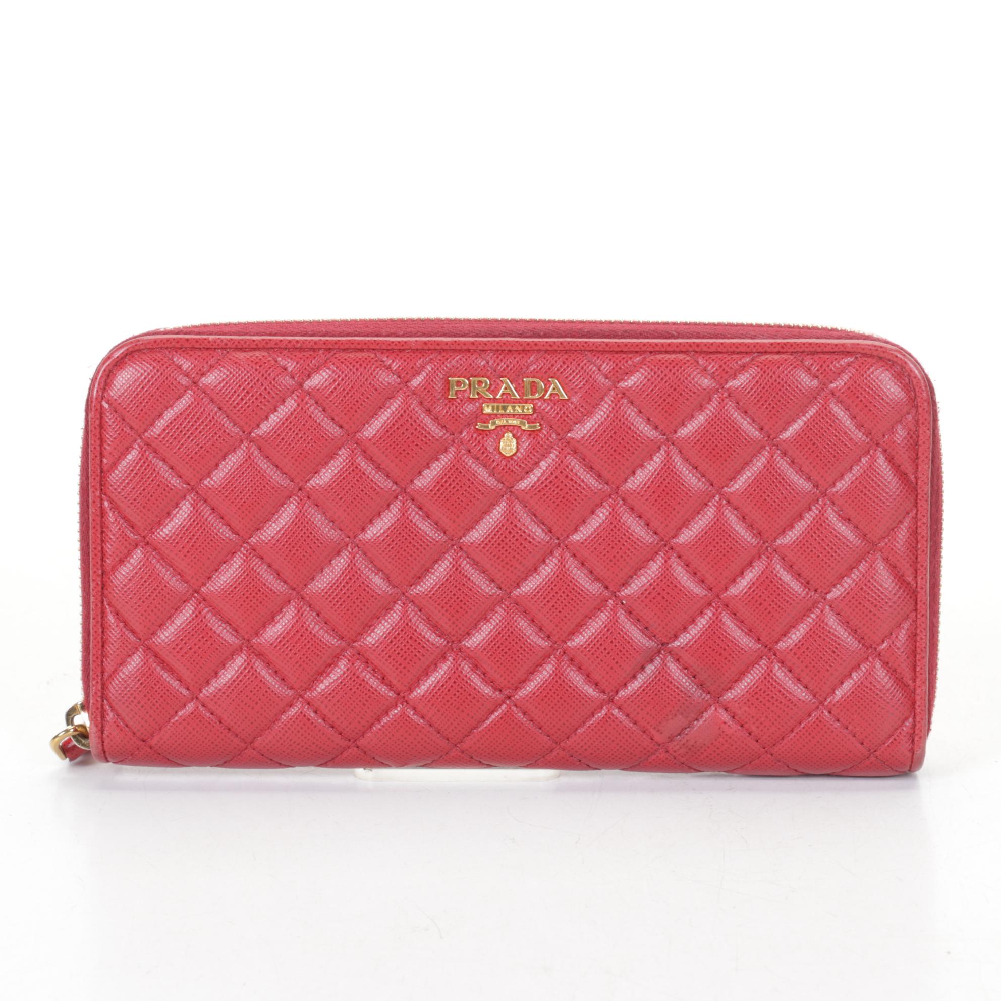 Prada Saffiano Leather Quilted Zip Around Wallet