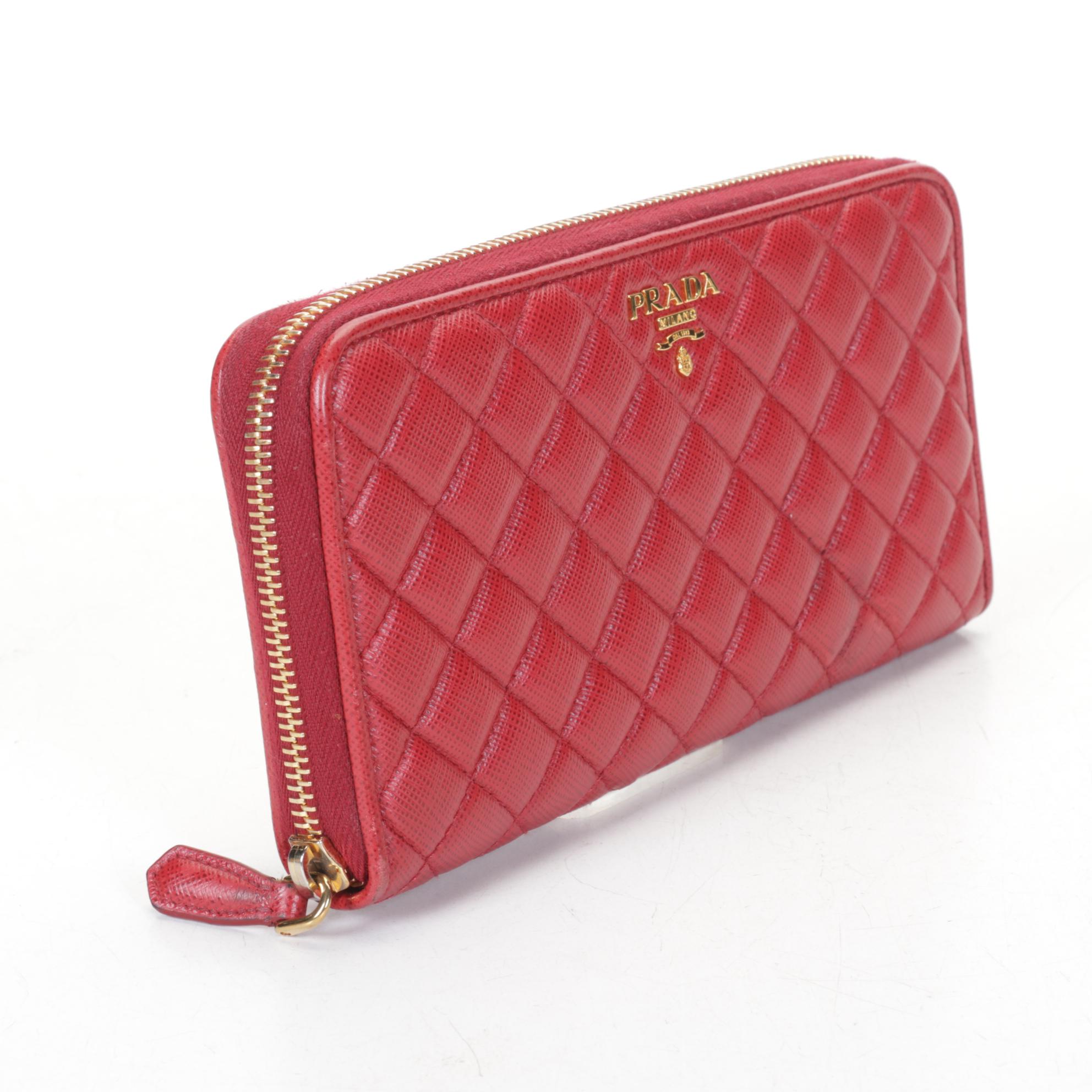Prada Saffiano Leather Quilted Zip Around Wallet