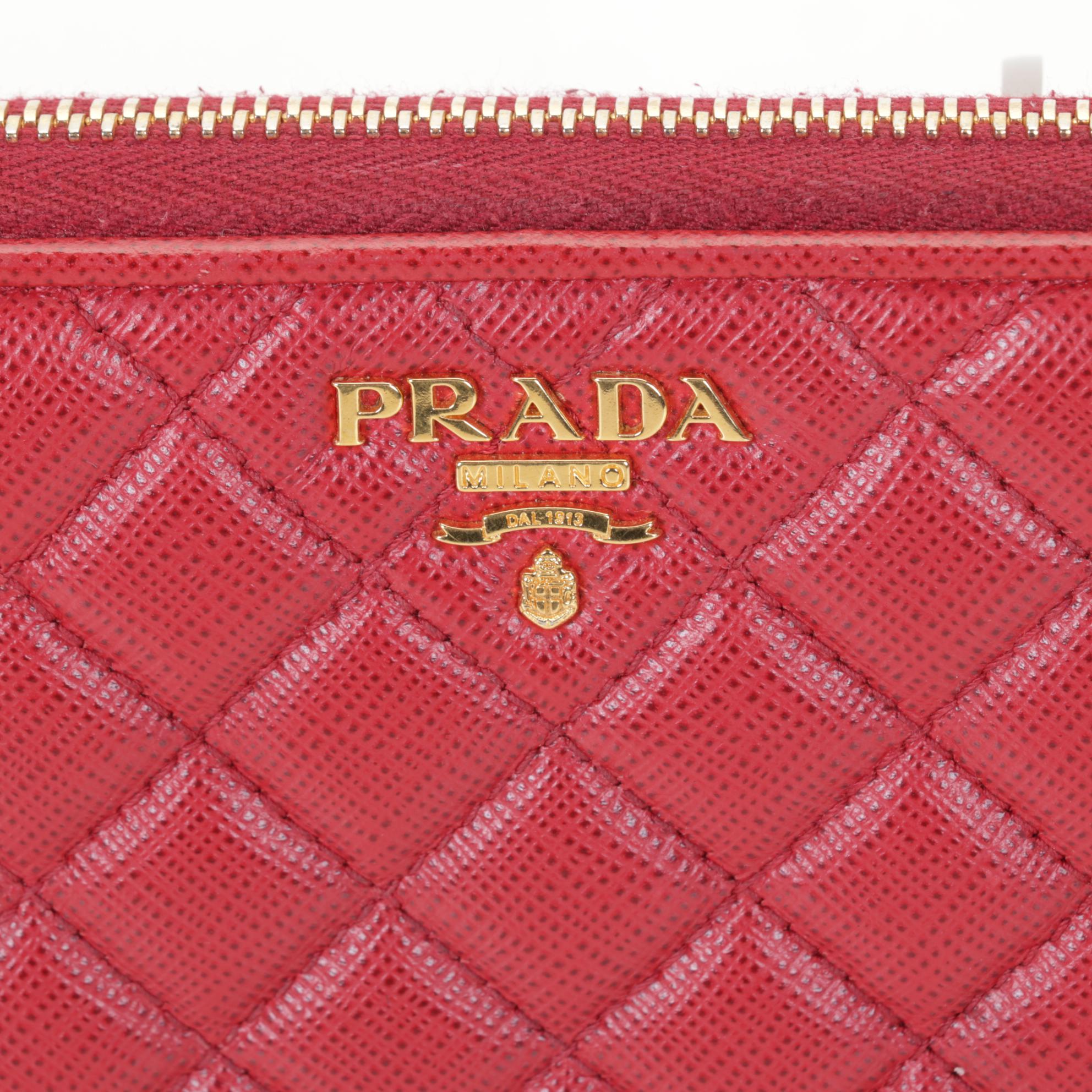 Prada Saffiano Leather Quilted Zip Around Wallet