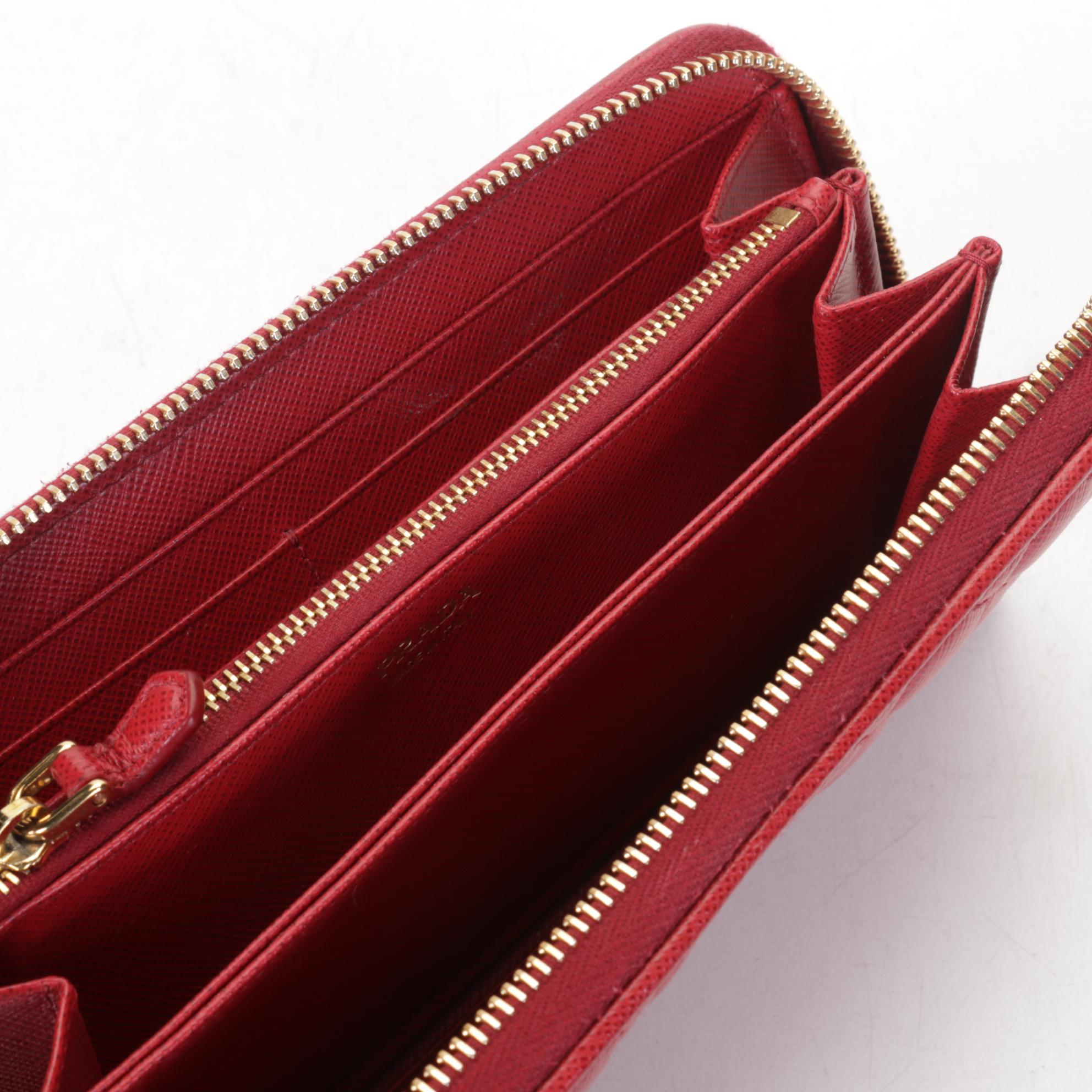 Prada Saffiano Leather Quilted Zip Around Wallet