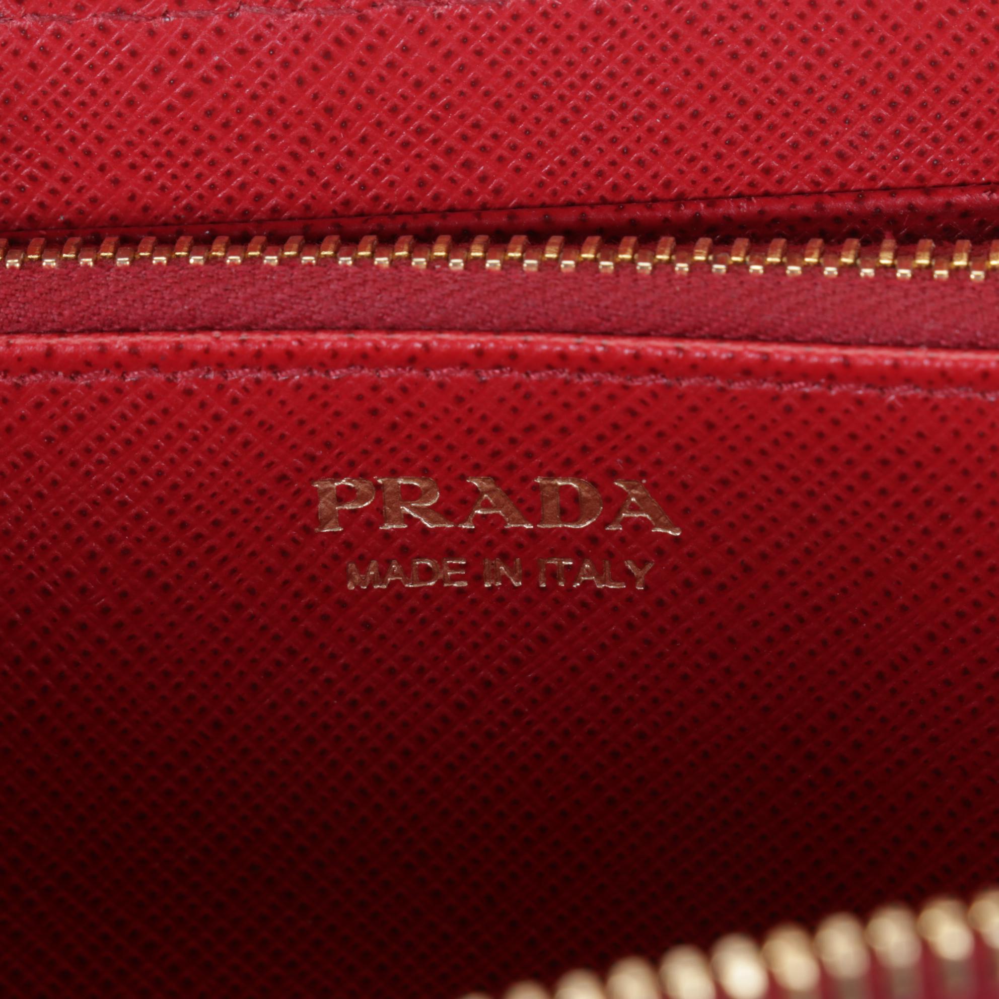 Prada Saffiano Leather Quilted Zip Around Wallet