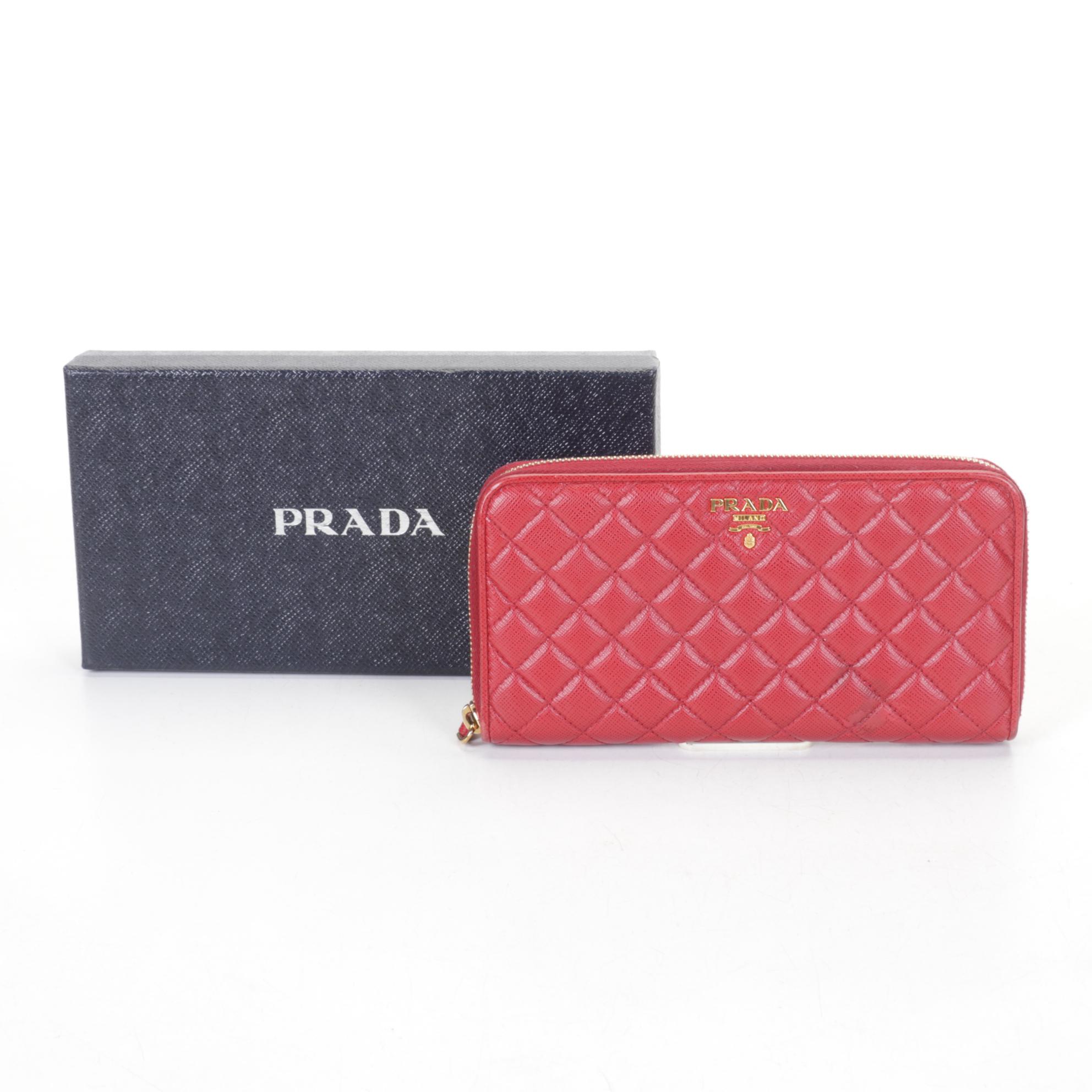 Prada Saffiano Leather Quilted Zip Around Wallet