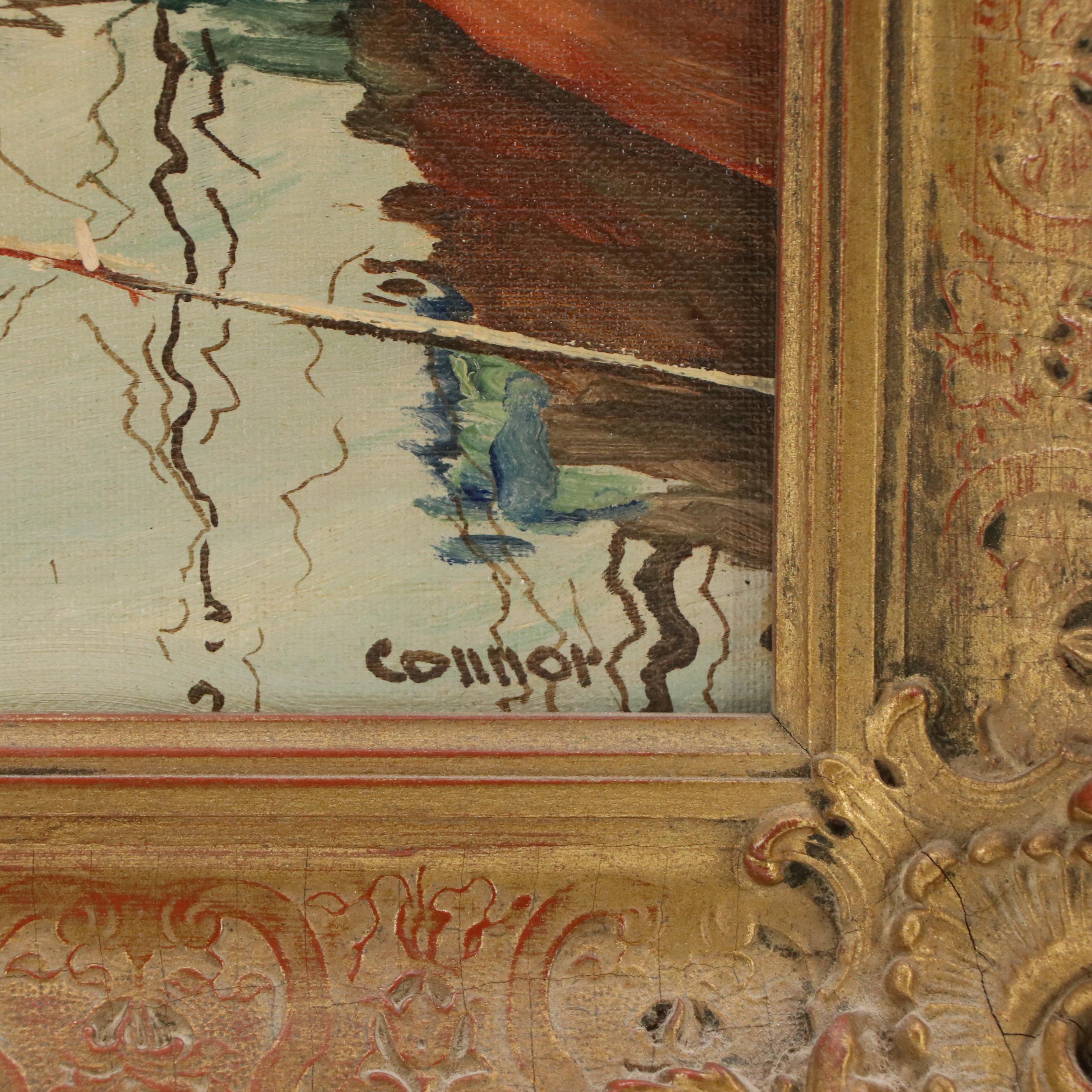 Scenic Oil Painting with Harborscape, Early / Mid-20th Century