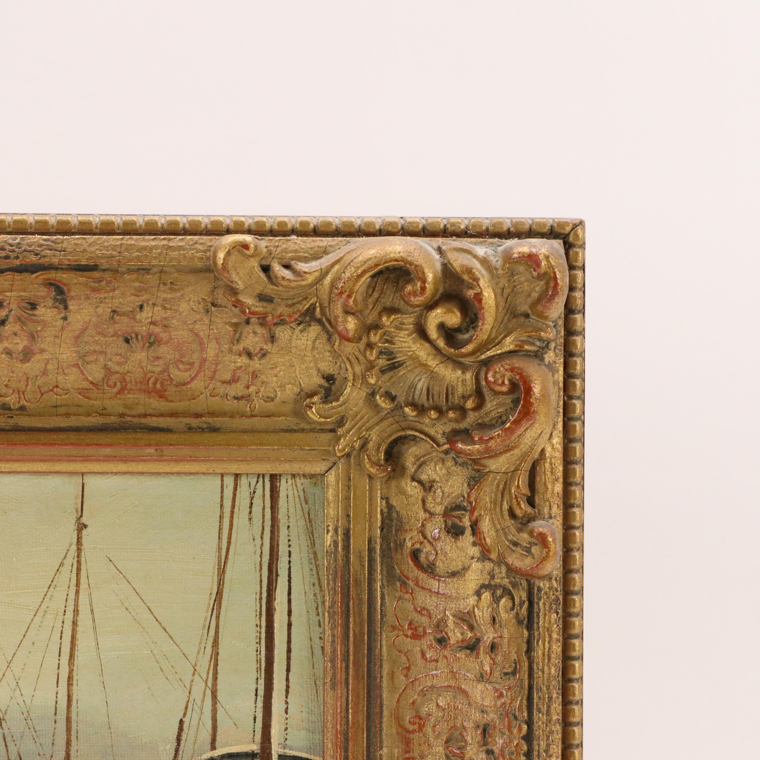 Scenic Oil Painting with Harborscape, Early / Mid-20th Century