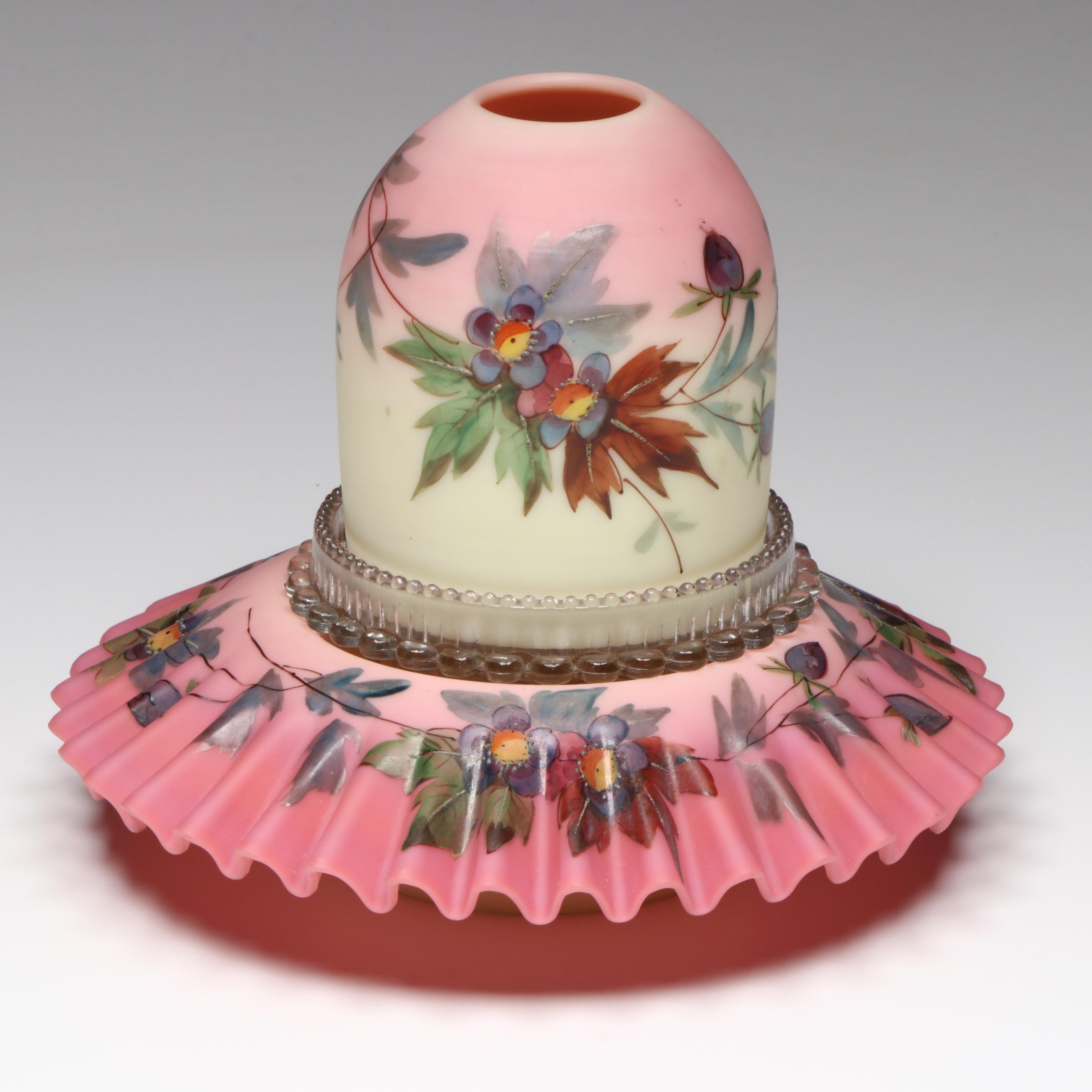 Thomas Webb "Prunus" Hand-Painted Burmese Glass Fairy Lamp