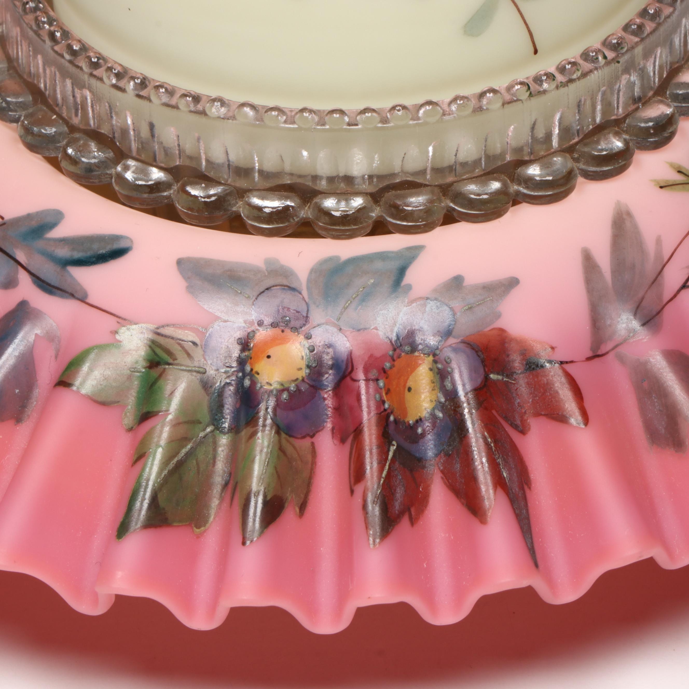 Thomas Webb "Prunus" Hand-Painted Burmese Glass Fairy Lamp