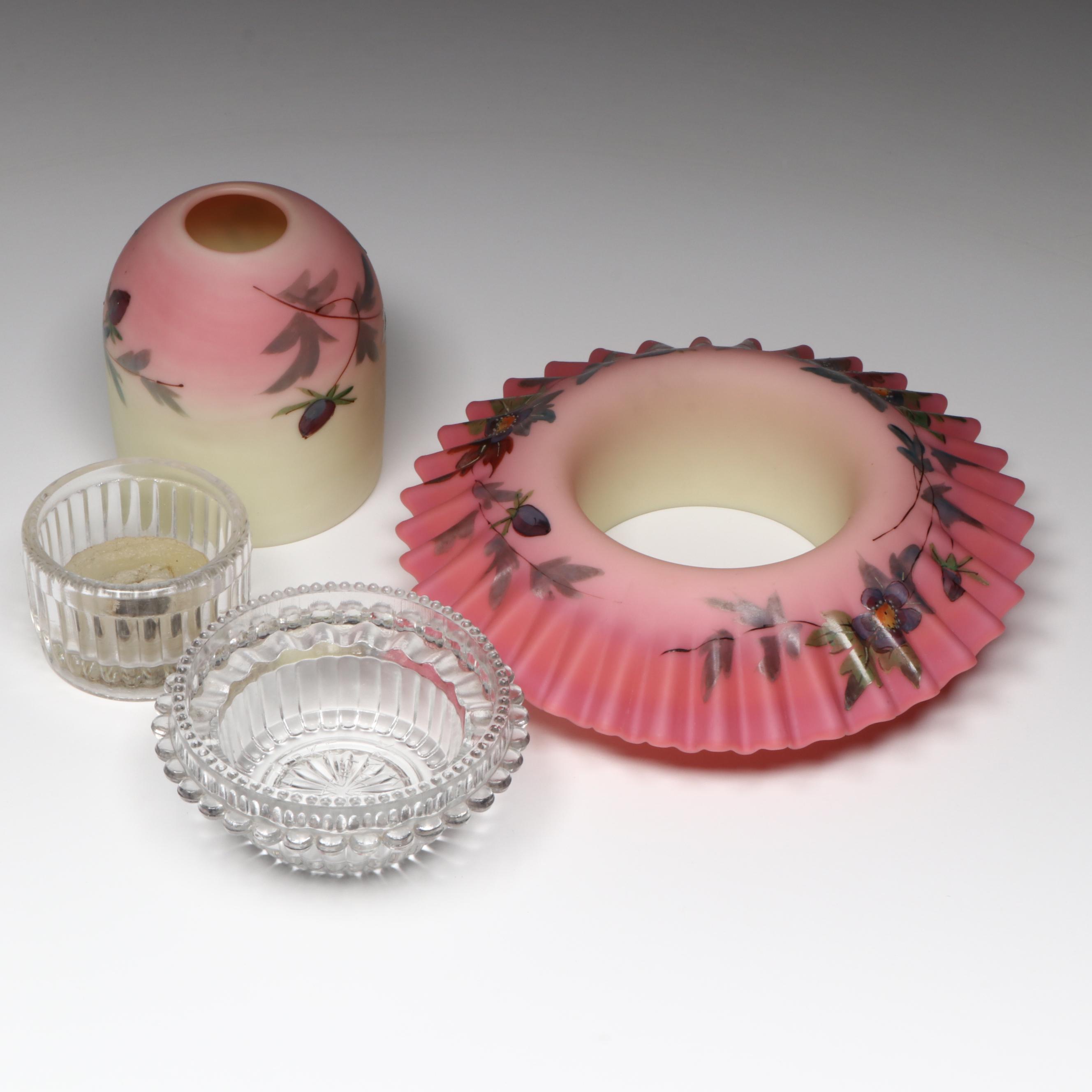 Thomas Webb "Prunus" Hand-Painted Burmese Glass Fairy Lamp