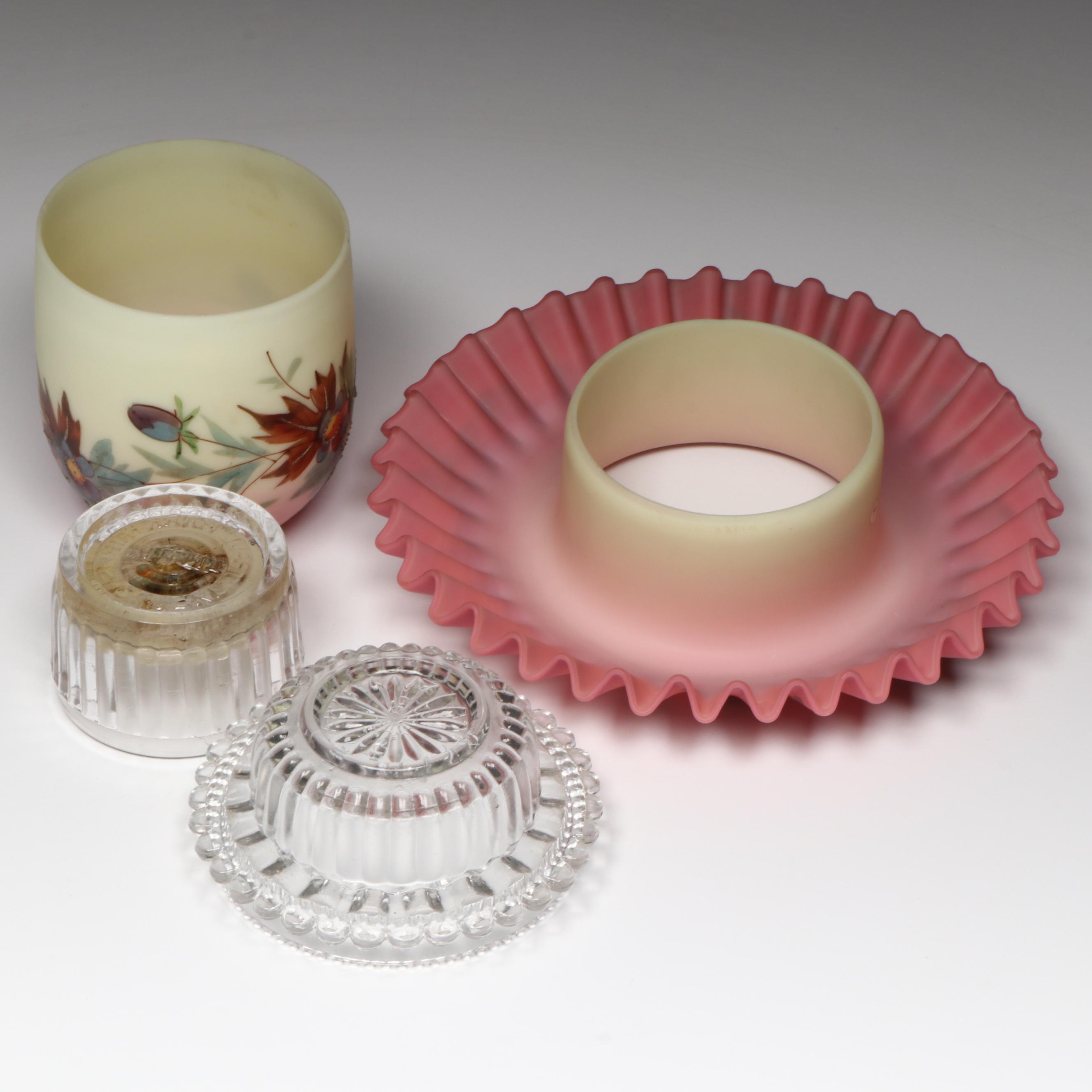 Thomas Webb "Prunus" Hand-Painted Burmese Glass Fairy Lamp