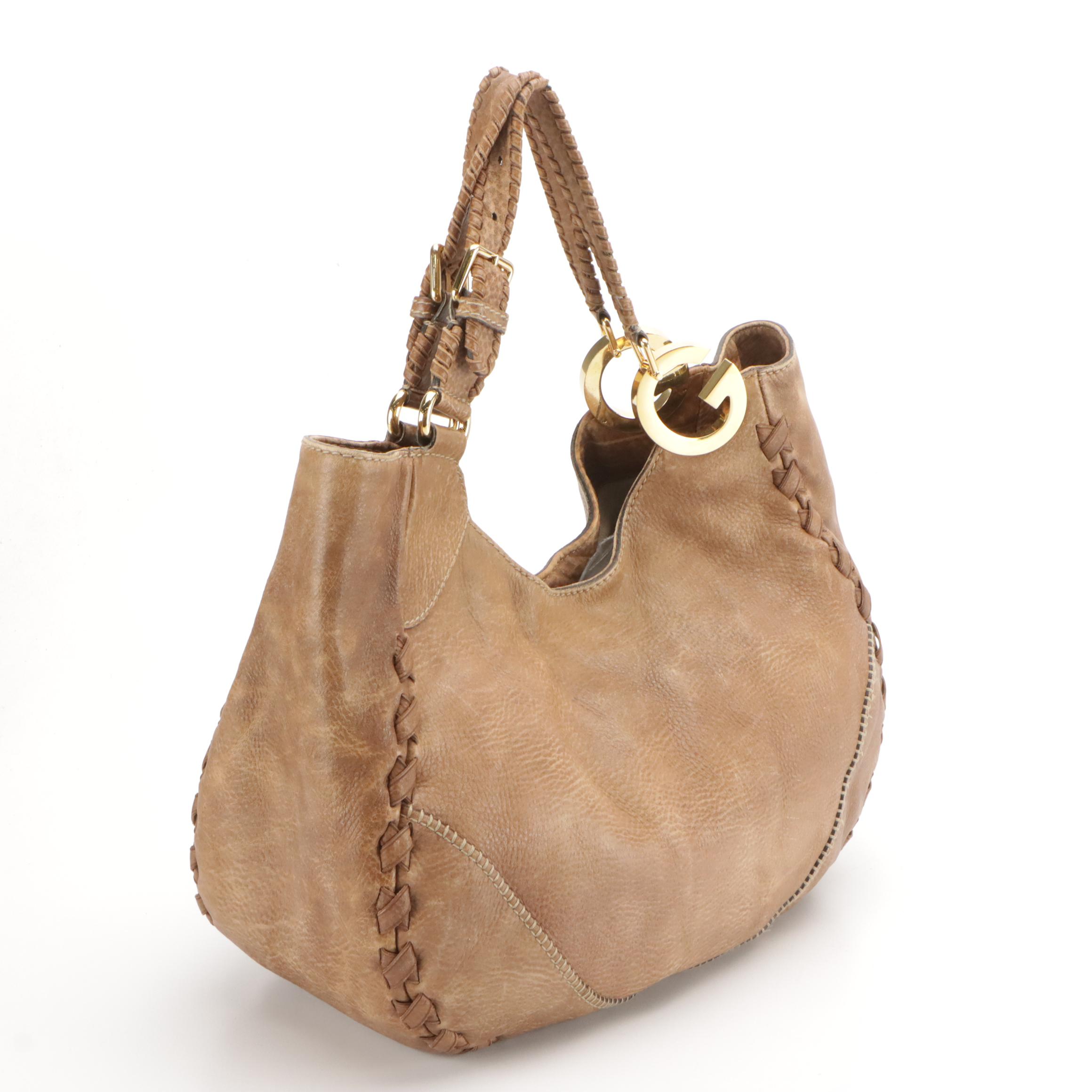 Gucci Charlotte Hobo Bag in Mocha Brown Grained Leather with Braided Accents