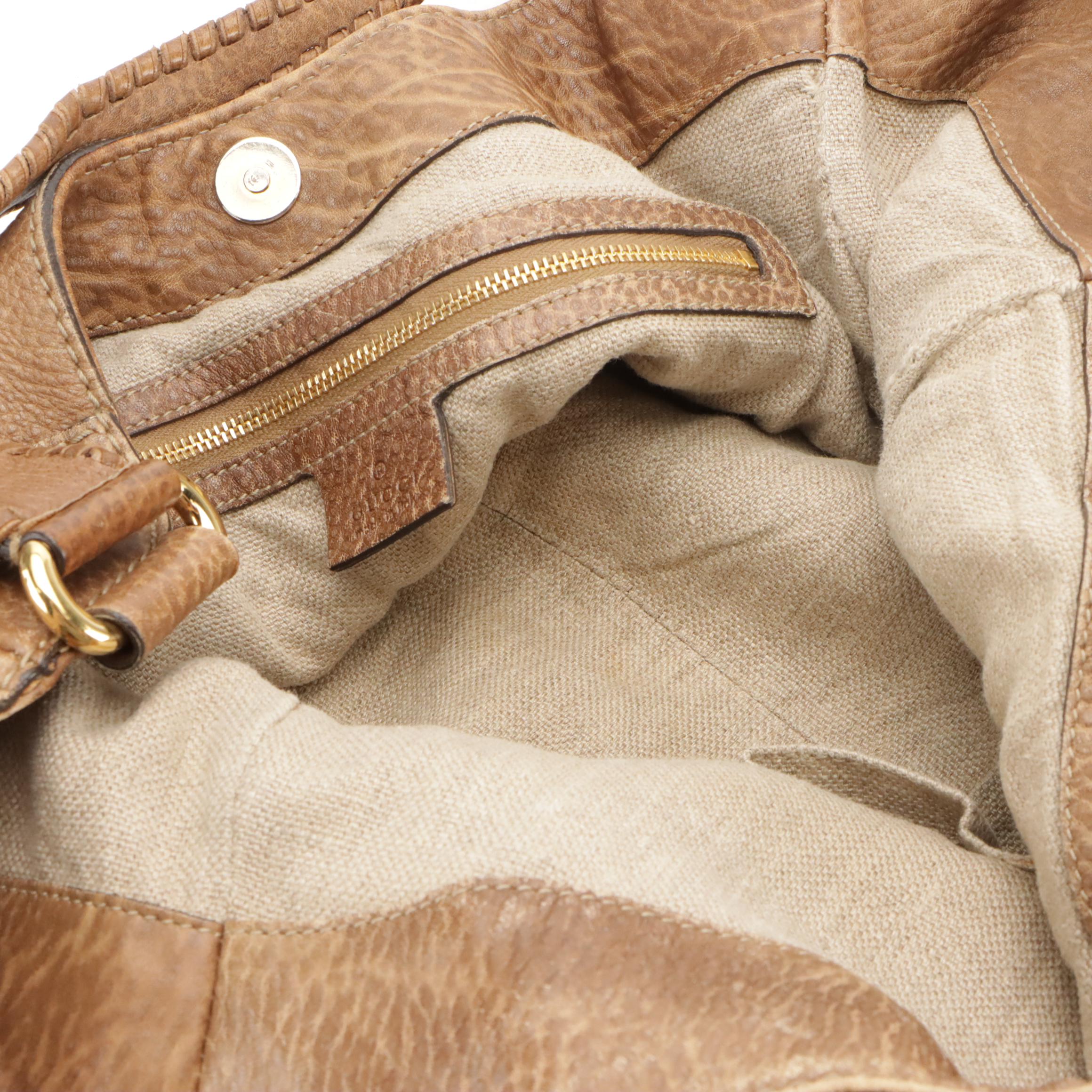 Gucci Charlotte Hobo Bag in Mocha Brown Grained Leather with Braided Accents