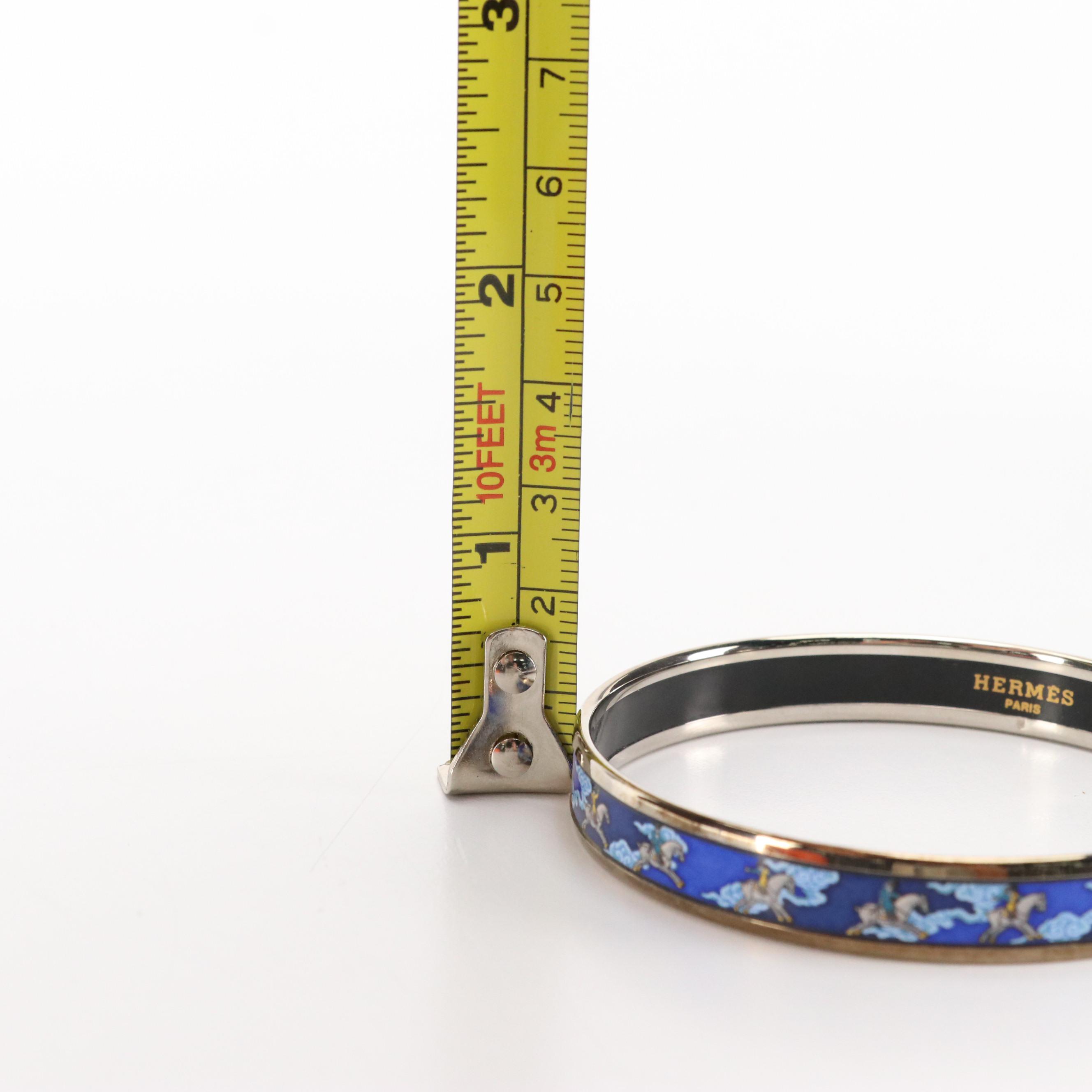 Hermès Horse and Clouds Motif Narrow Enamel Bangle in Box