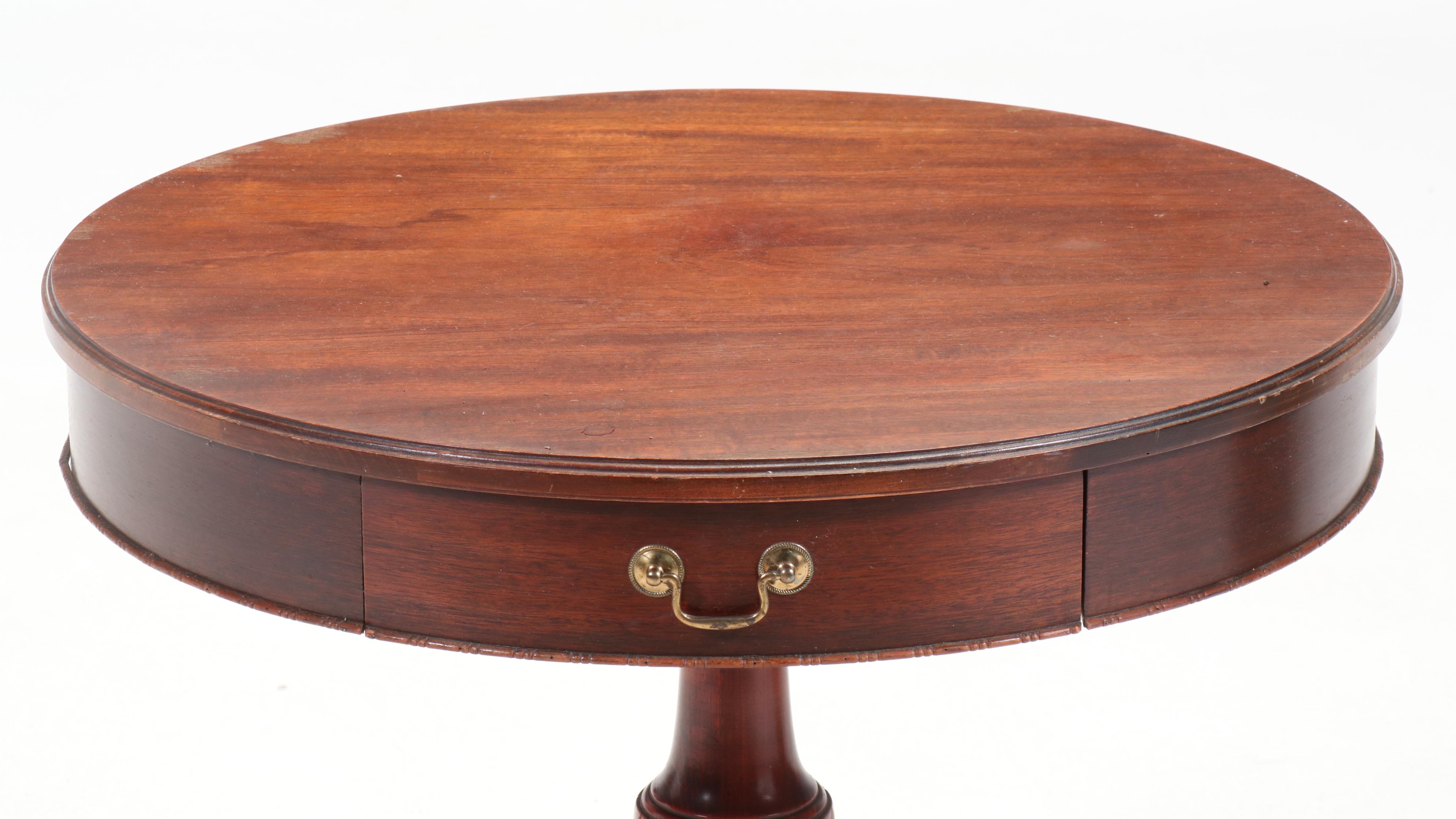 Duncan Phyfe Style Mahogany Drum Table, Mid to Late 20th Century