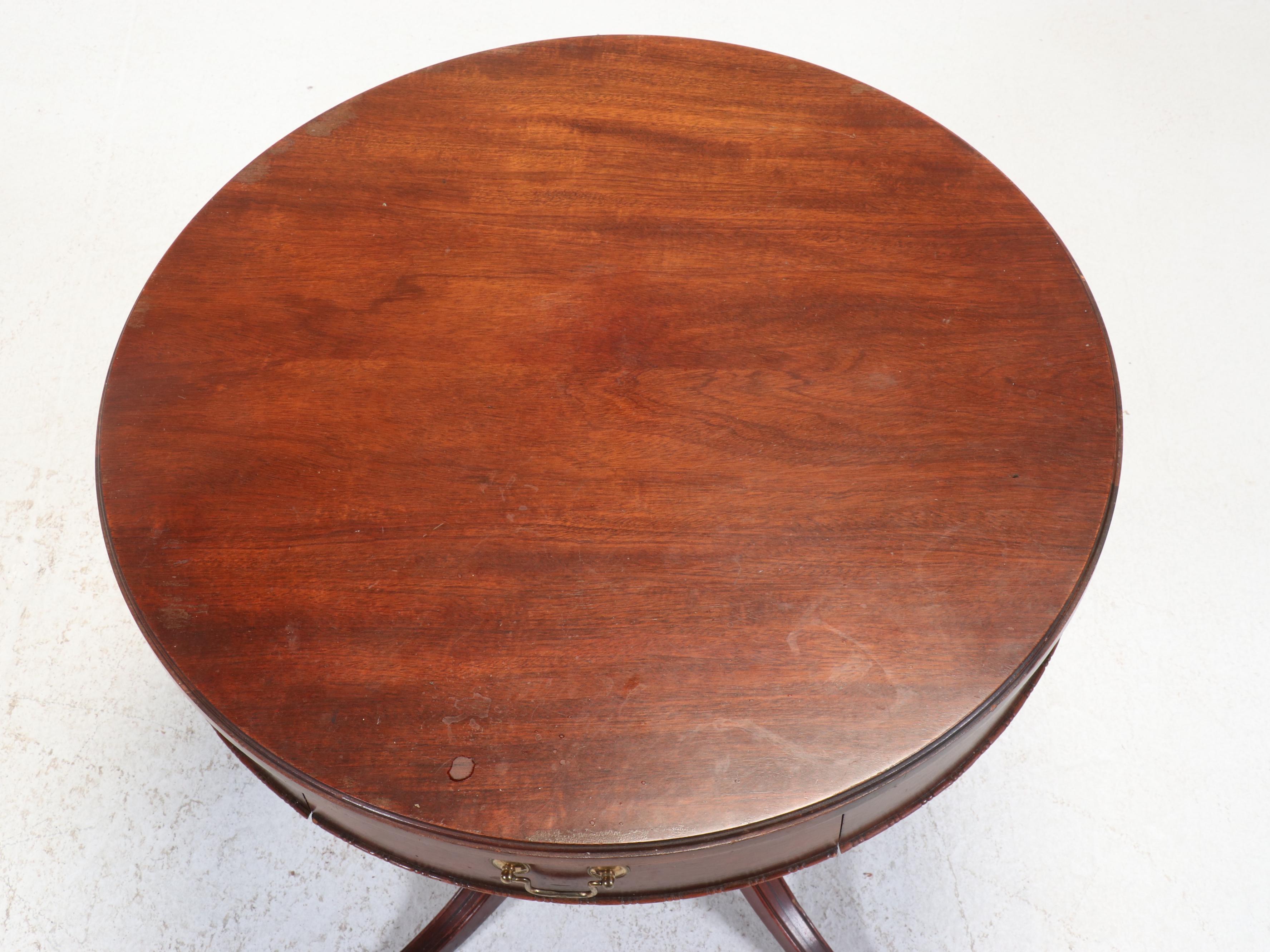 Duncan Phyfe Style Mahogany Drum Table, Mid to Late 20th Century