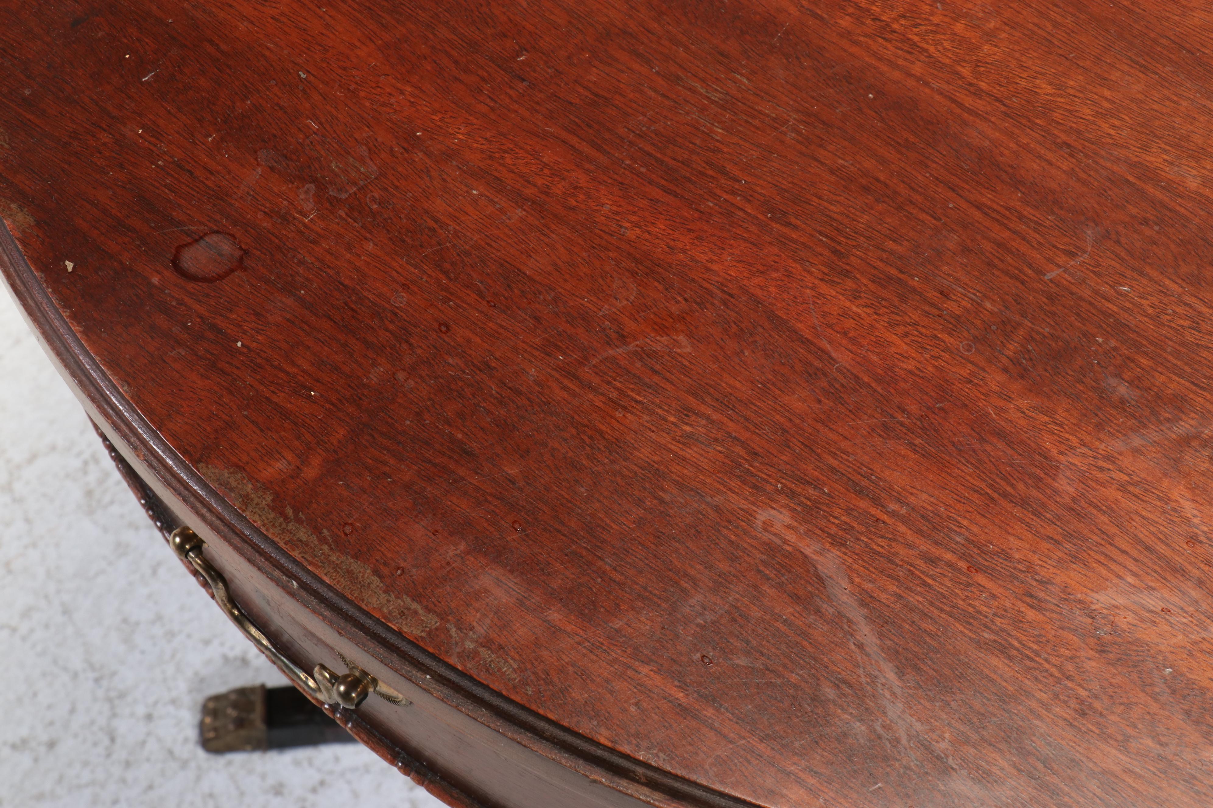 Duncan Phyfe Style Mahogany Drum Table, Mid to Late 20th Century