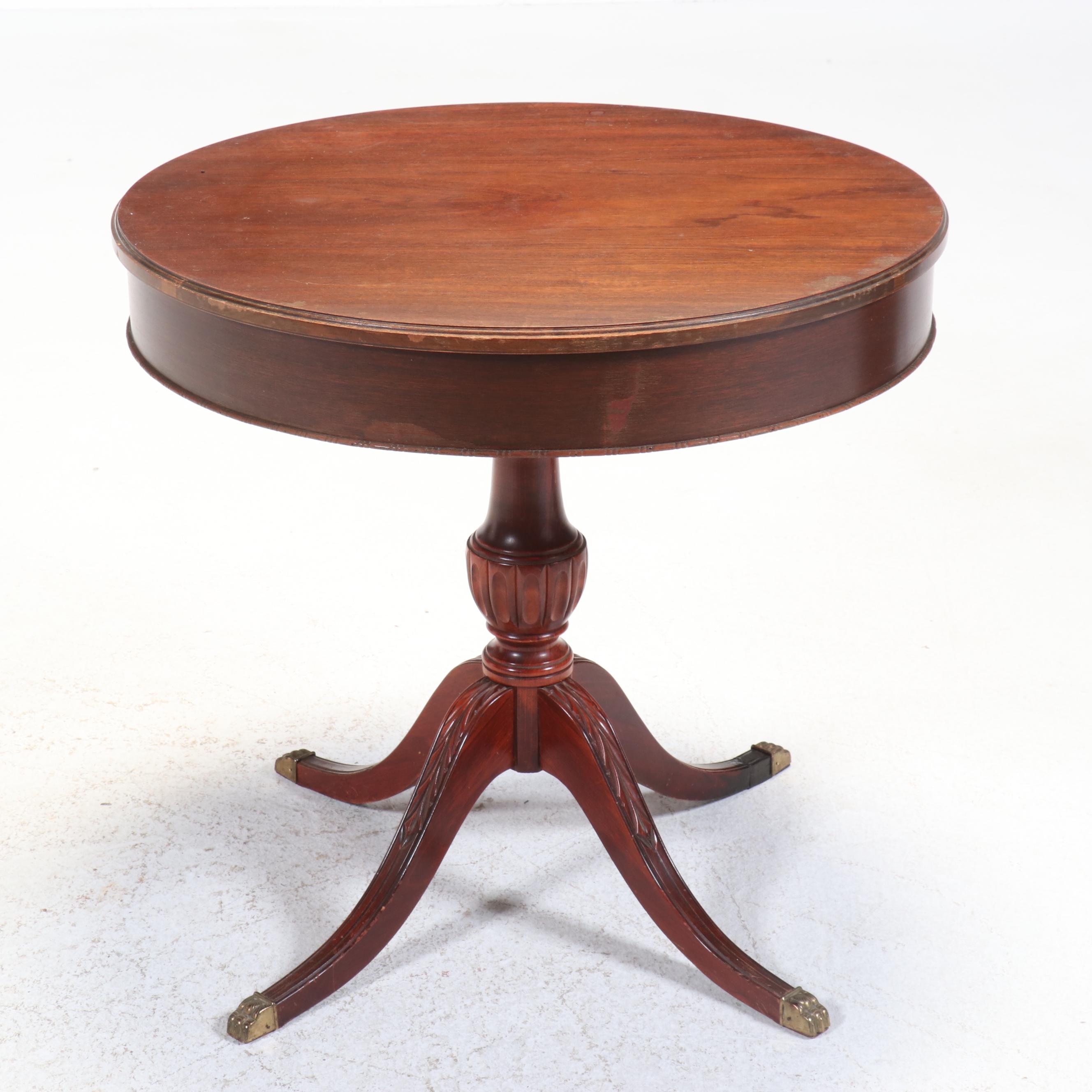Duncan Phyfe Style Mahogany Drum Table, Mid to Late 20th Century