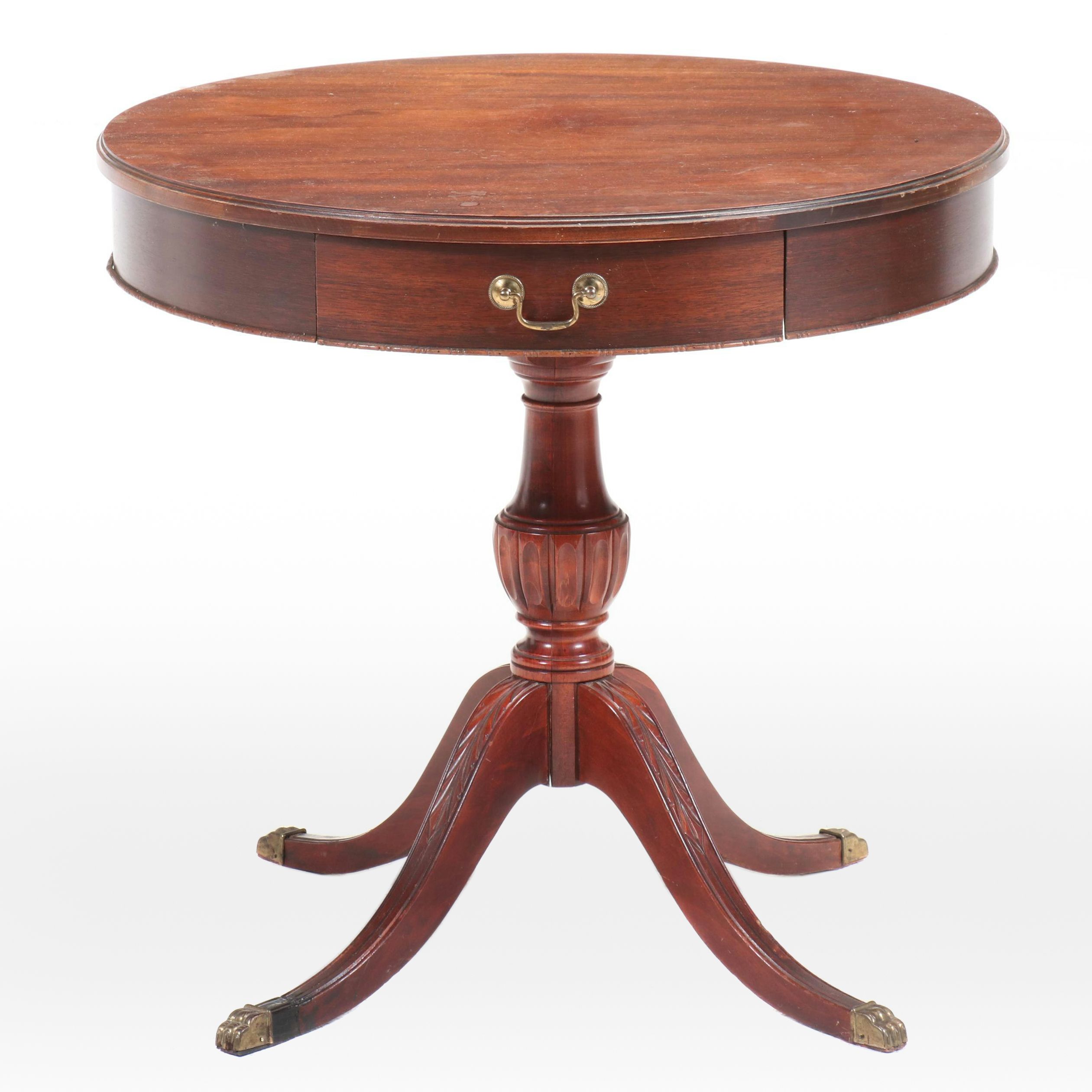 Duncan Phyfe Style Mahogany Drum Table, Mid to Late 20th Century