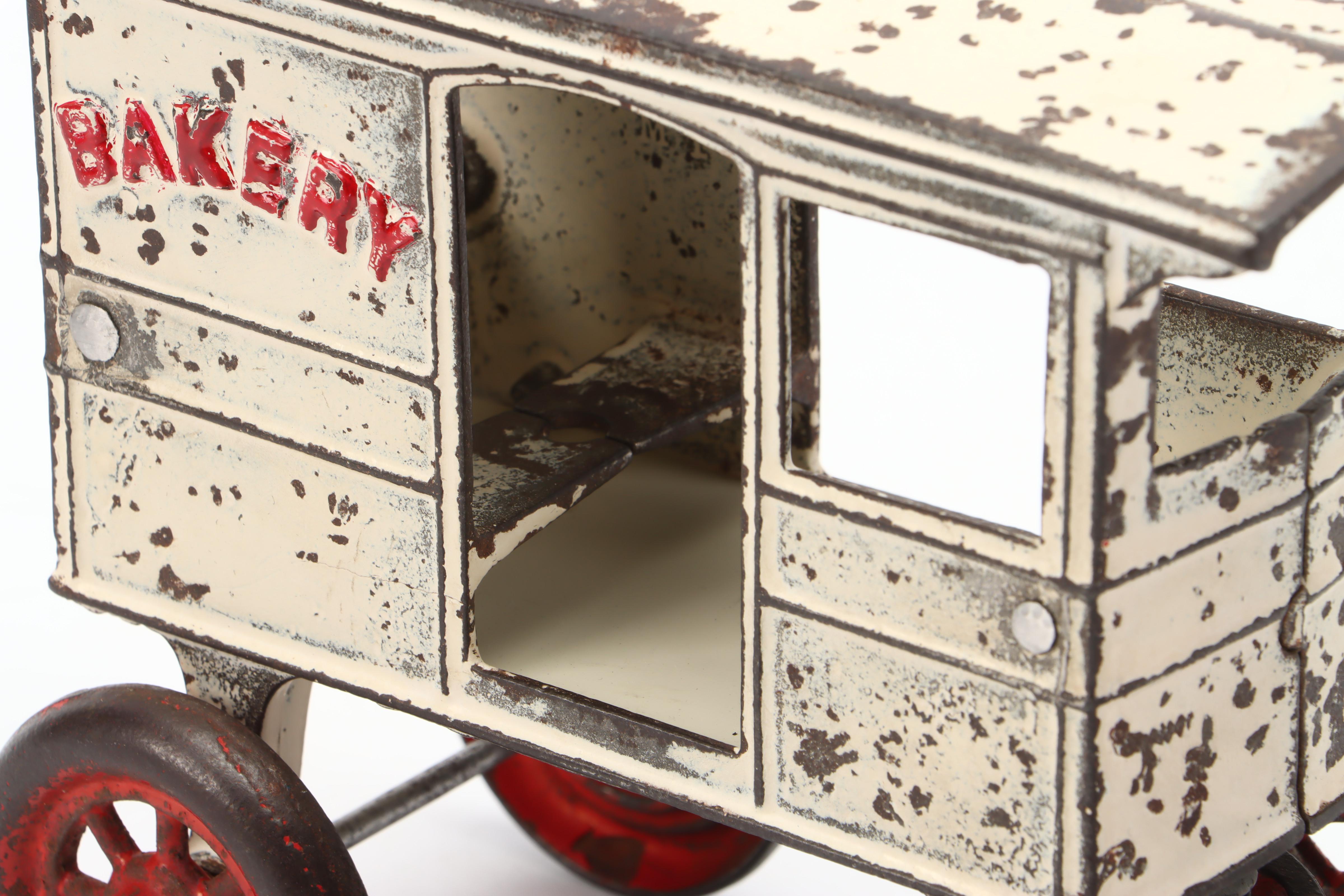 Painted Cast Iron "Bakery" Horse-Drawn Cart Toy